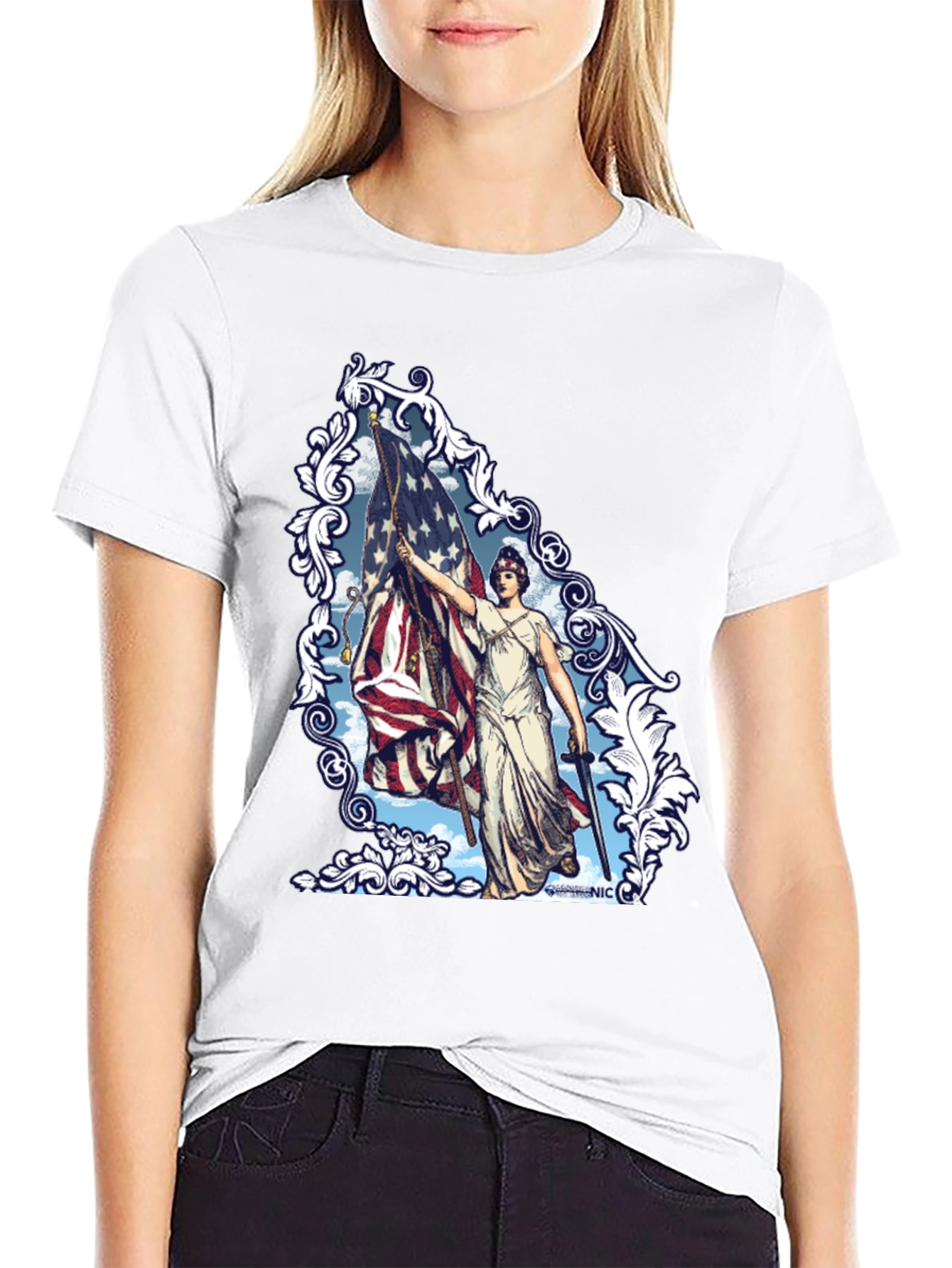 Patriotic Lady Liberty Graphic T-Shirt
