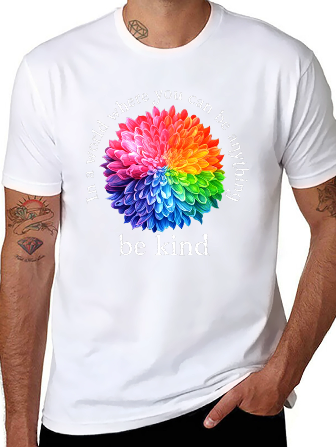 Be Kind T-Shirt - Floral Rainbow Graphic Tee
