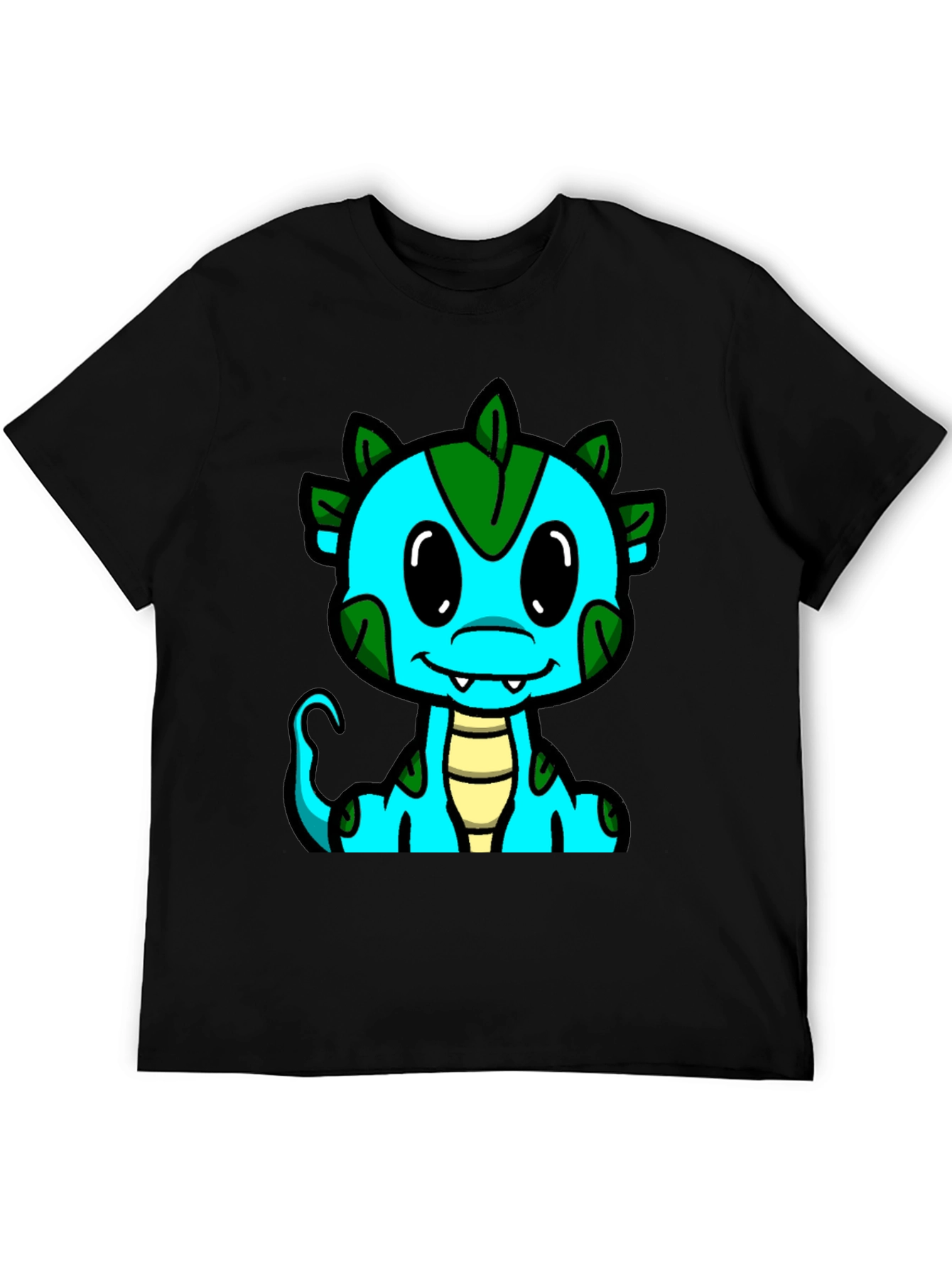 Cute Cartoon Dragon Graphic Tee - Black