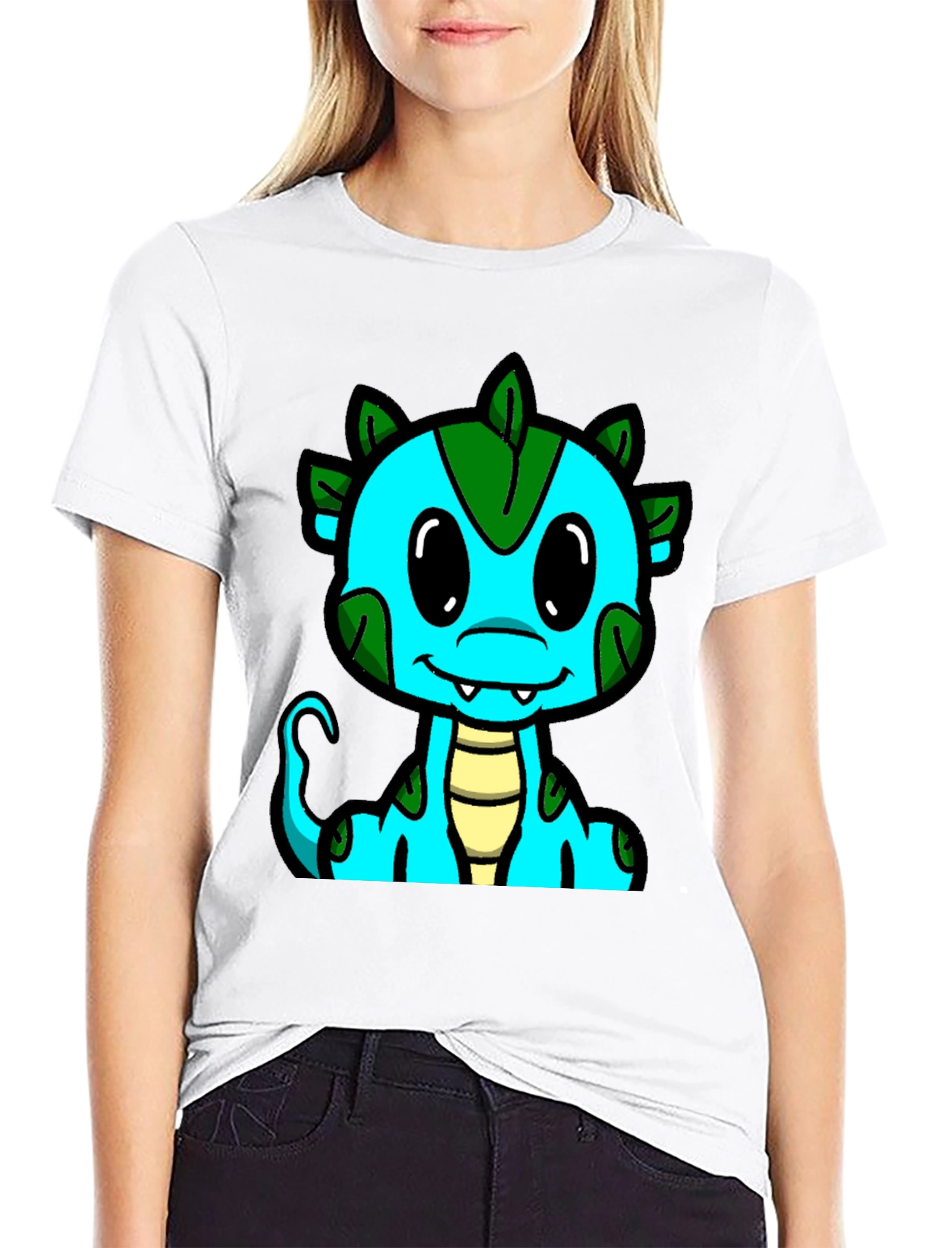 Cute Cartoon Dragon Graphic Tee - Black