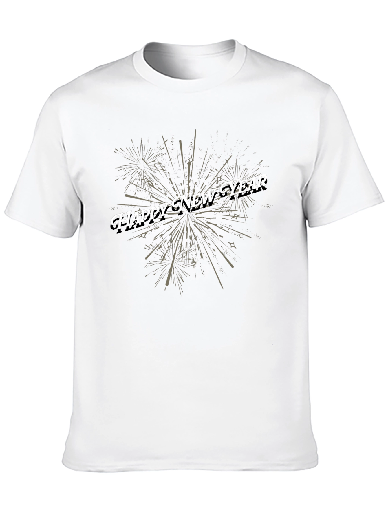 Happy New Year Fireworks Graphic Tee - Black
