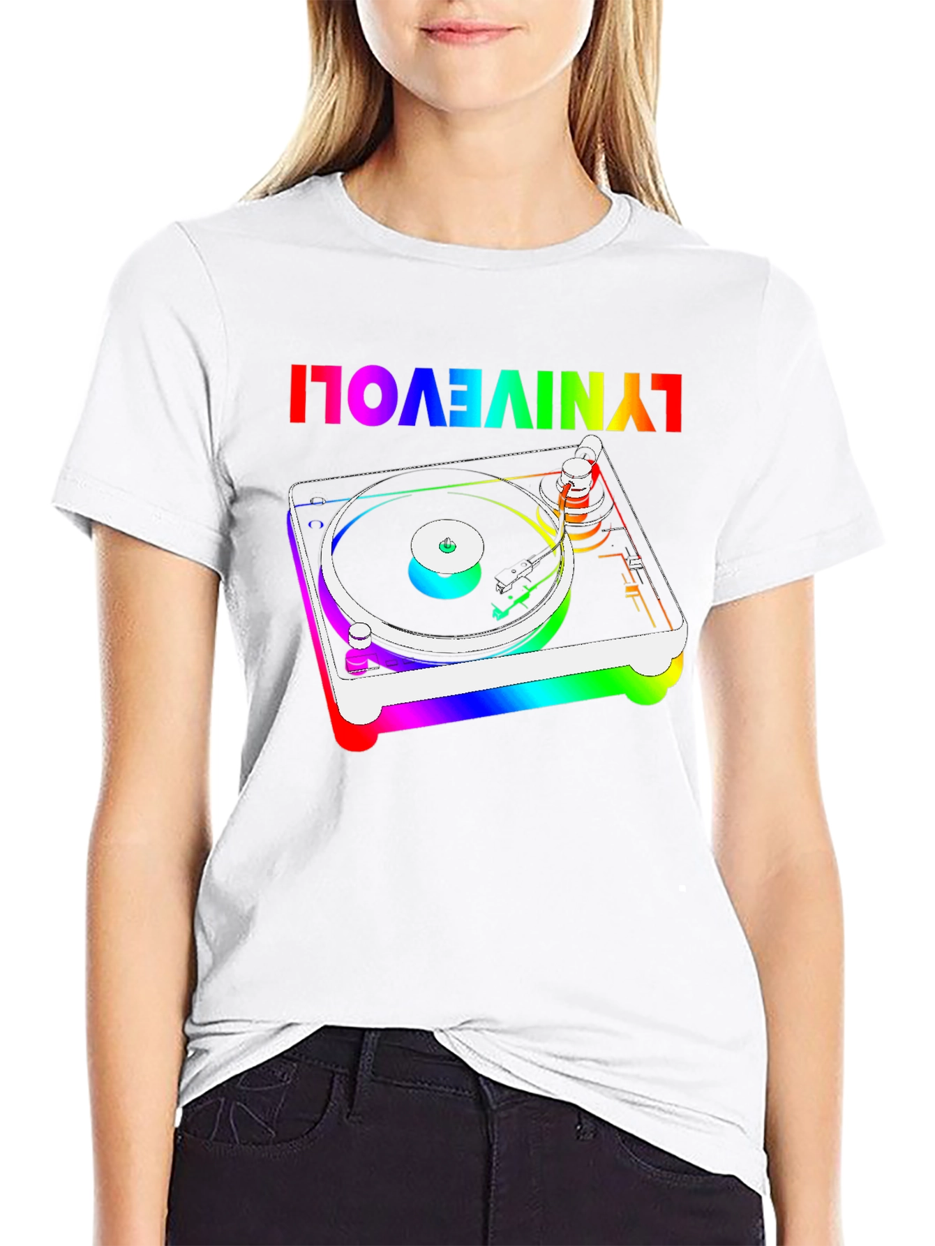 Rainbow Turntable Graphic Tee - Retro Music Lover