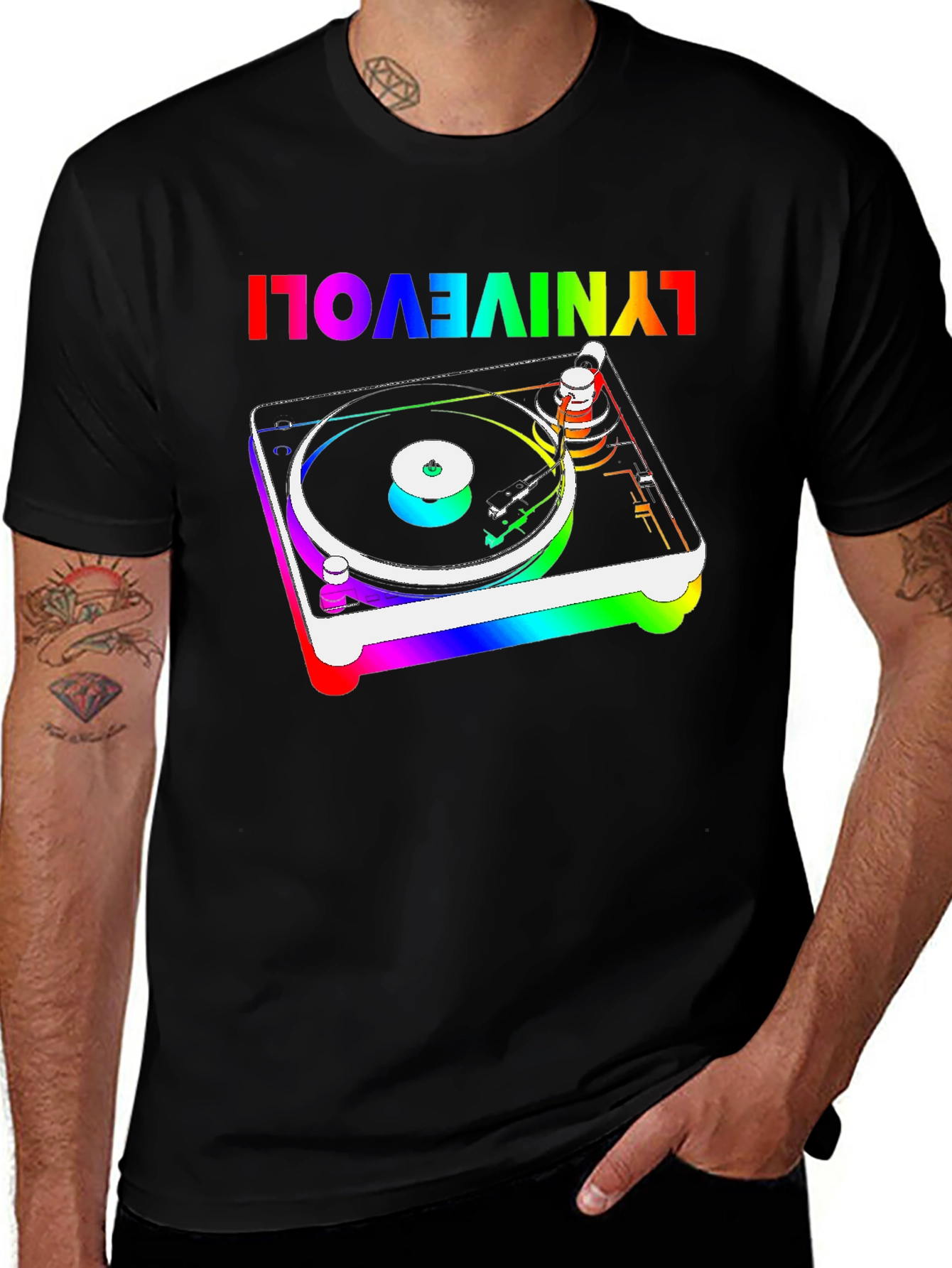 Rainbow Turntable Graphic Tee - Retro Music Lover