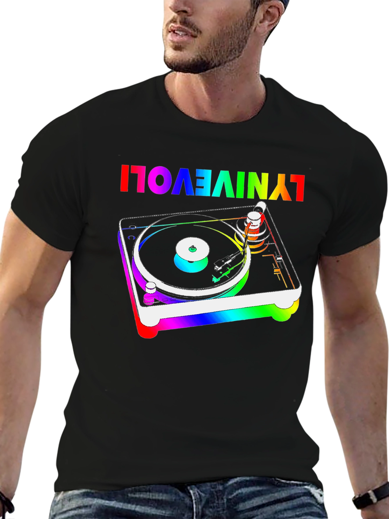 Rainbow Turntable Graphic Tee - Retro Music Lover