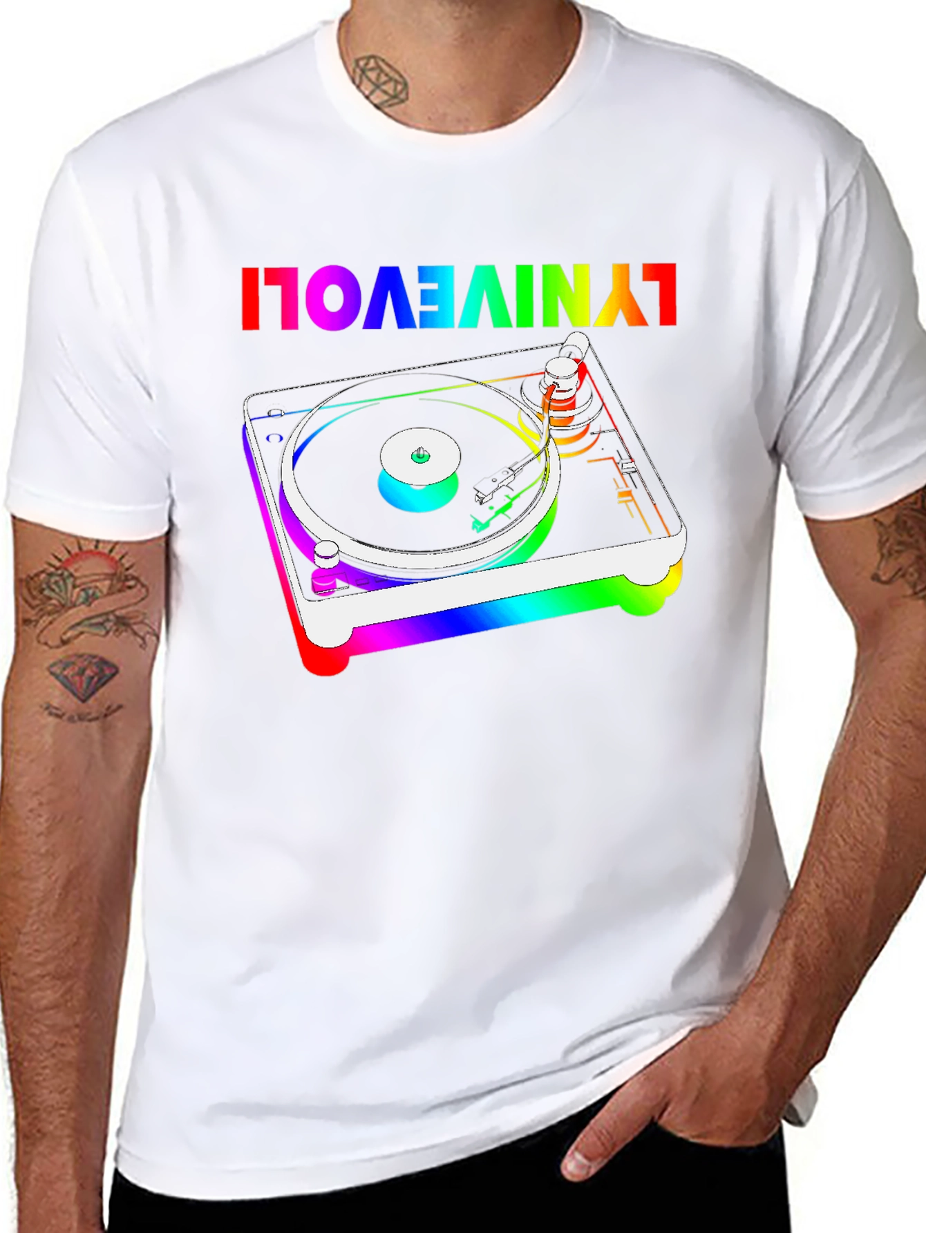 Rainbow Turntable Graphic Tee - Retro Music Lover