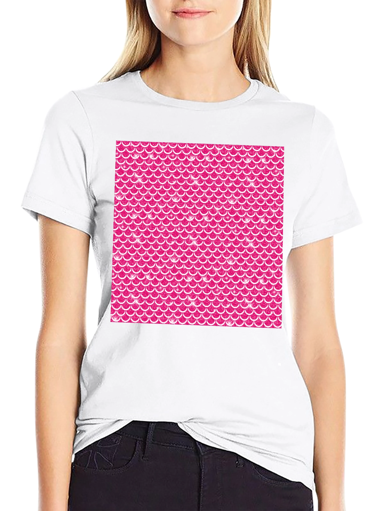 Mermaid Scales Patterned Black T-Shirt