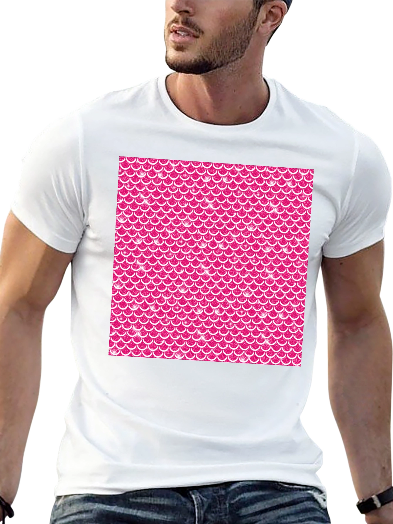 Mermaid Scales Patterned Black T-Shirt