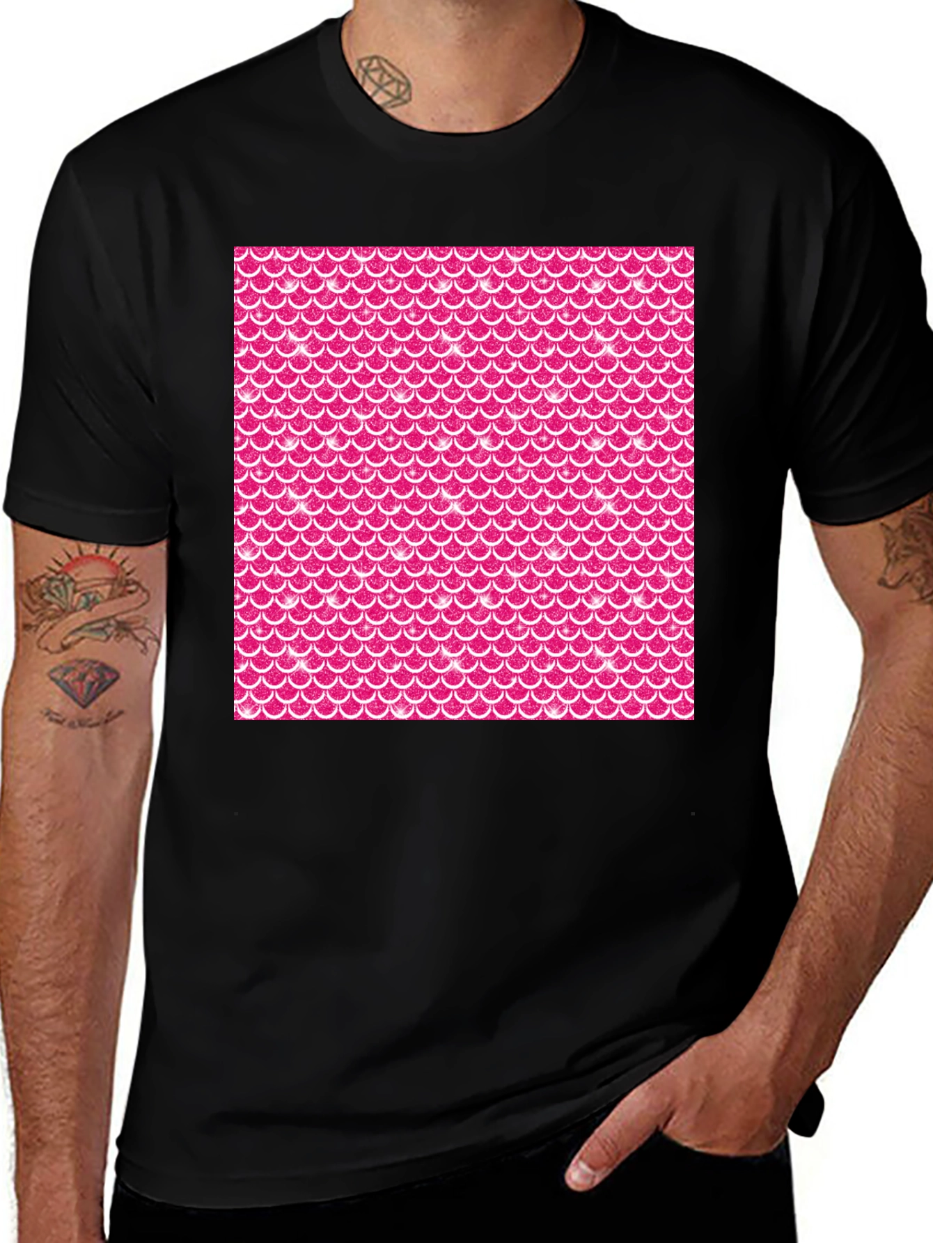 Mermaid Scales Patterned Black T-Shirt