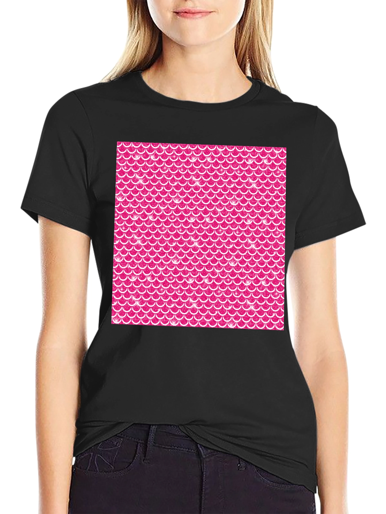 Mermaid Scales Patterned Black T-Shirt