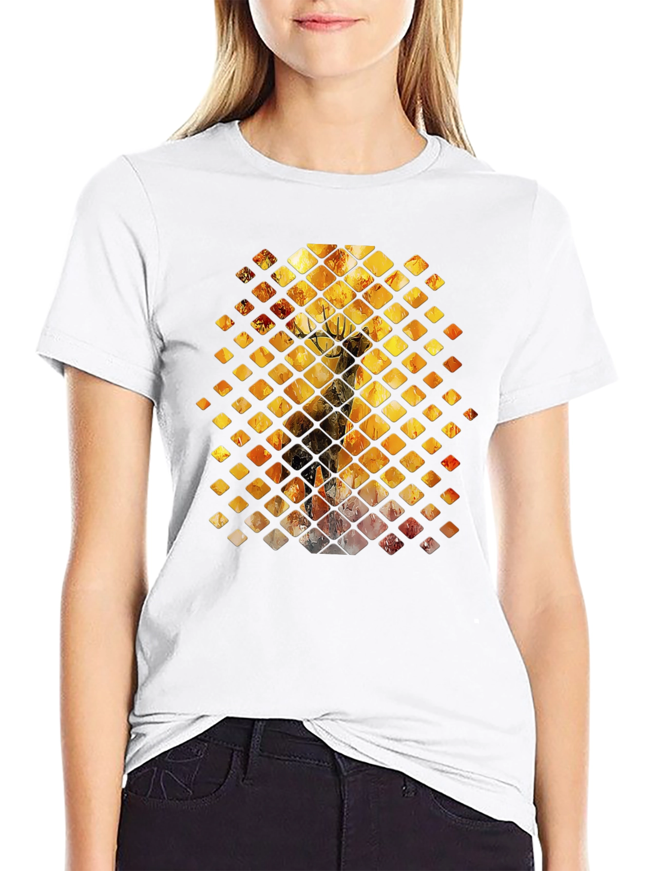 Diamond Deer Graphic Tee - Black