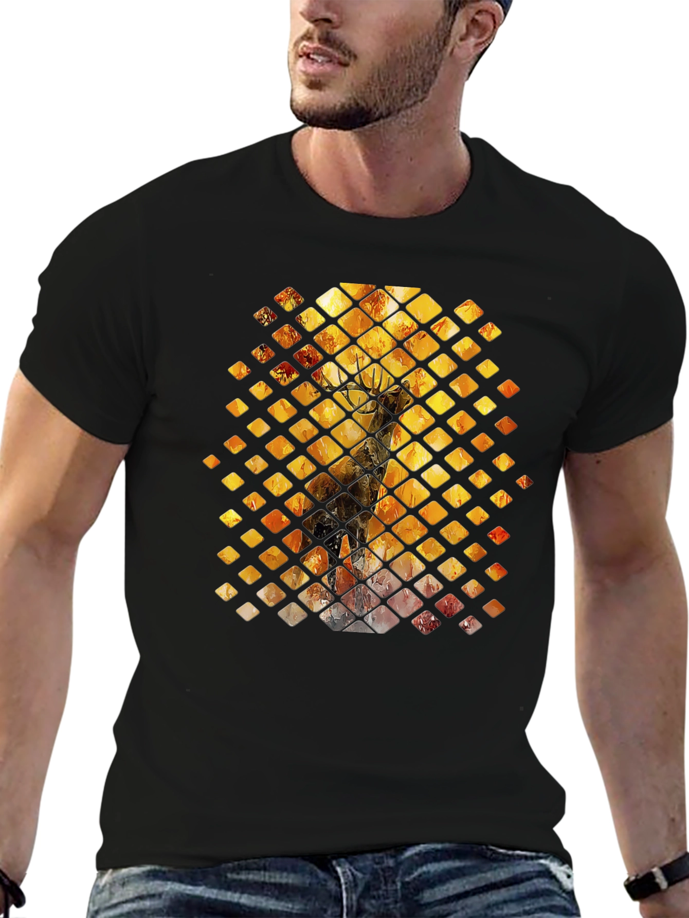 Diamond Deer Graphic Tee - Black