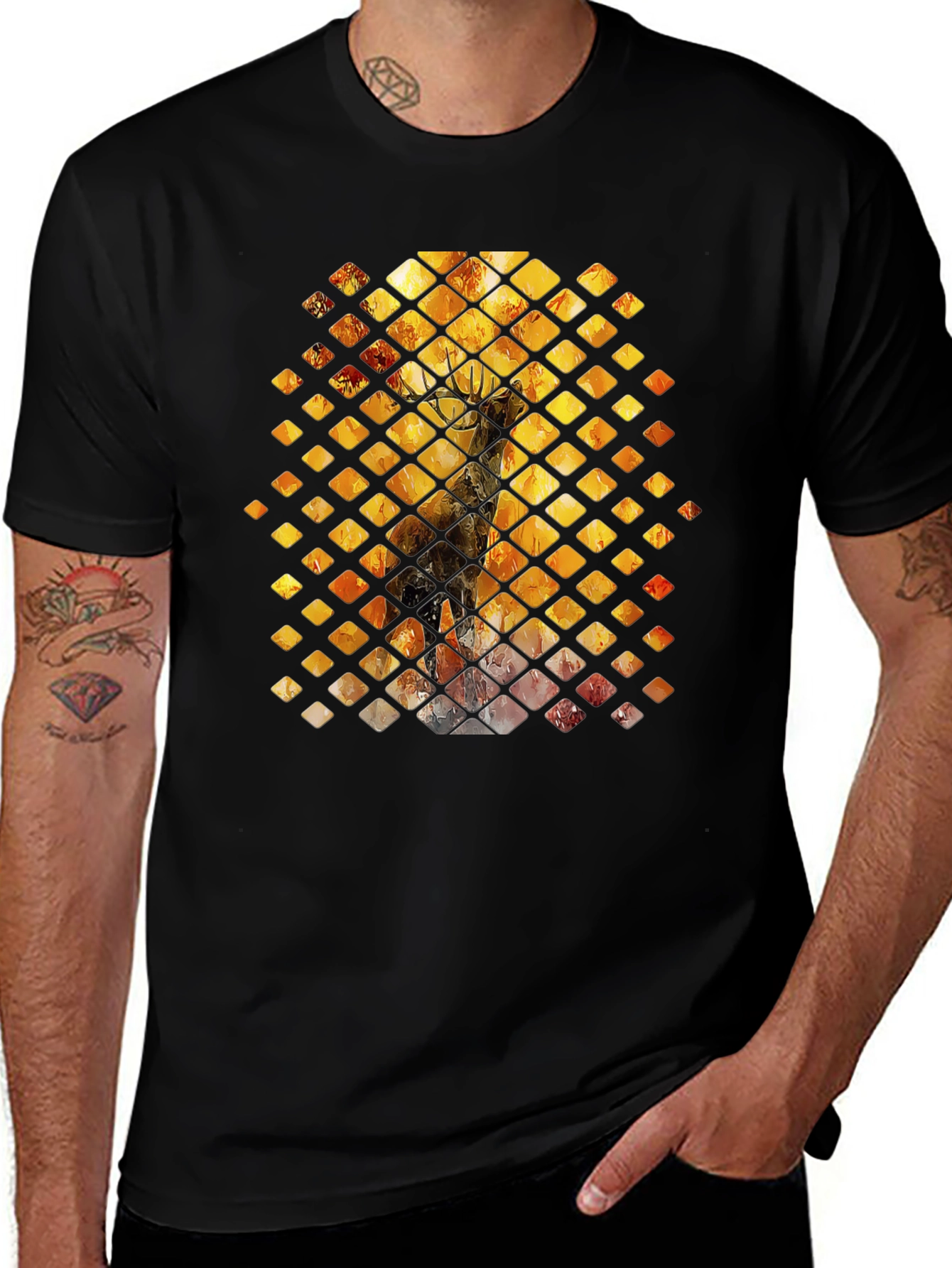 Diamond Deer Graphic Tee - Black