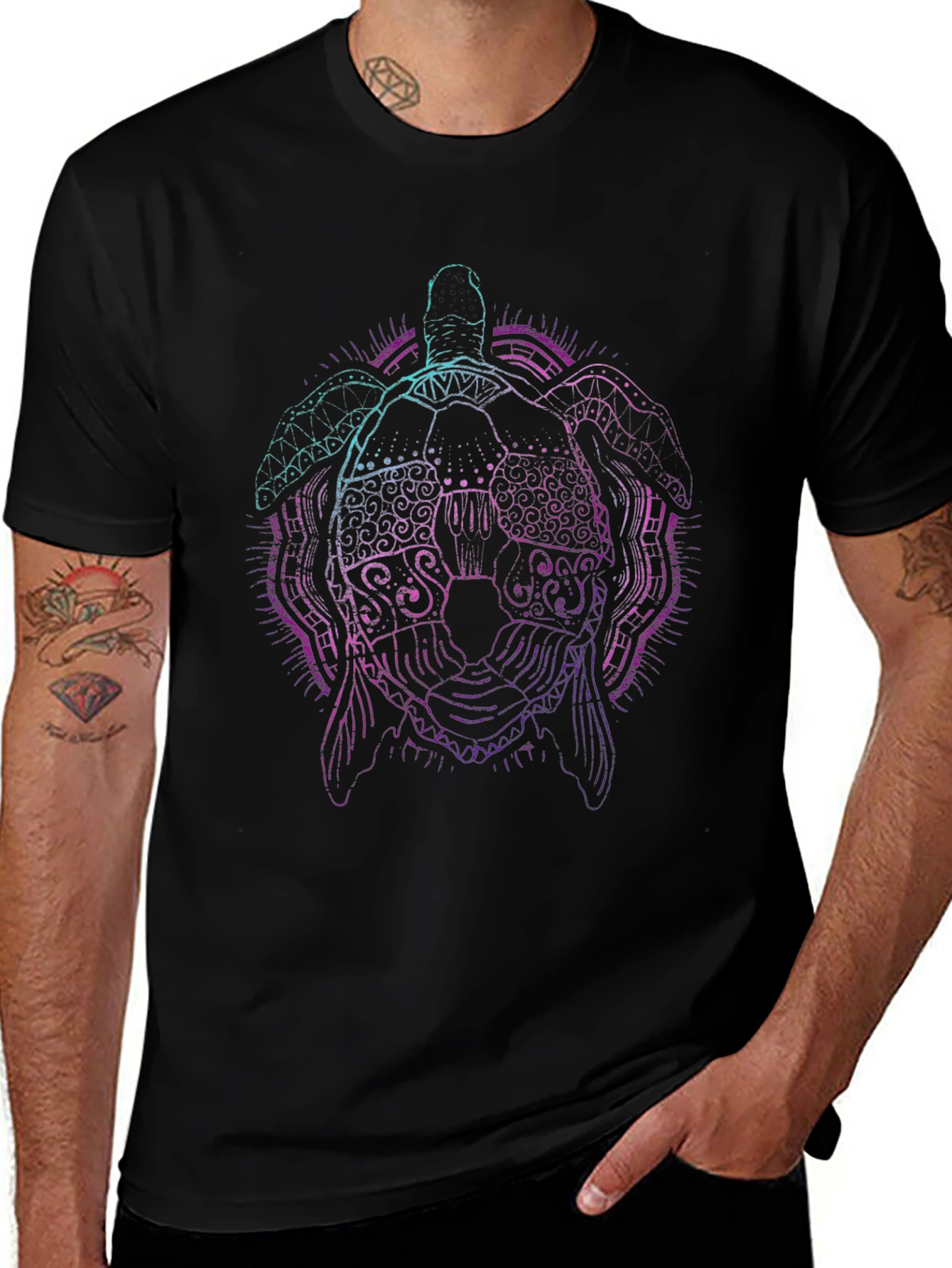 Neon Turtle Graphic Tee - Black