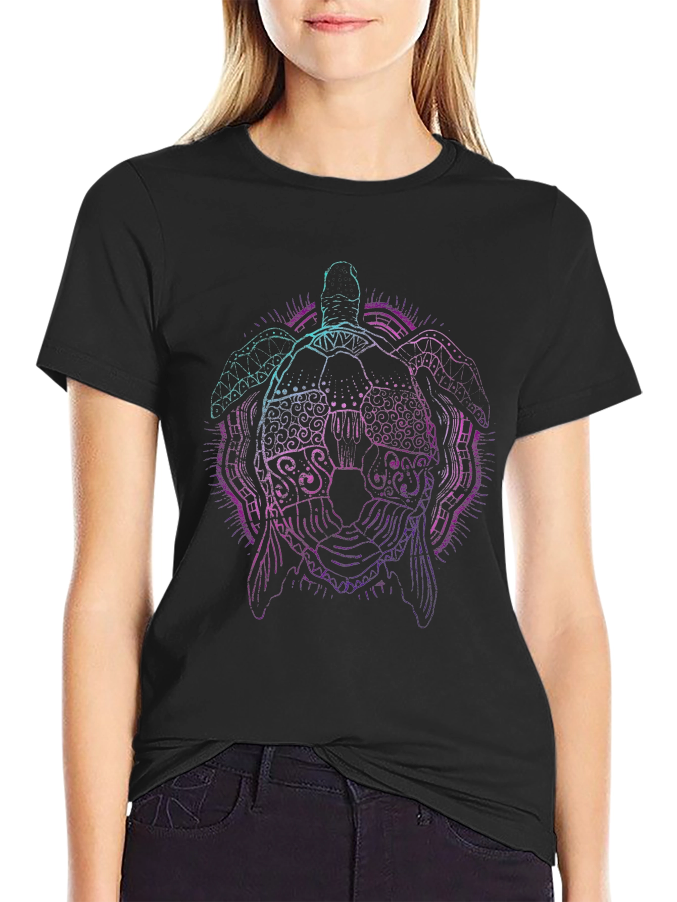 Neon Turtle Graphic Tee - Black