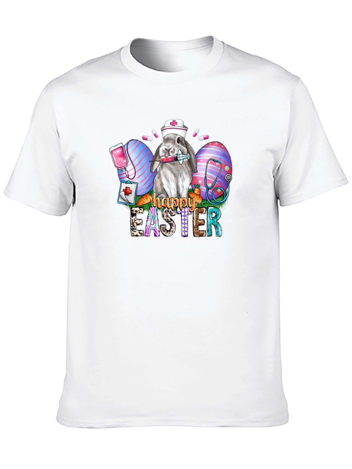 Nurse Bunny Happy Easter Black T-Shirt