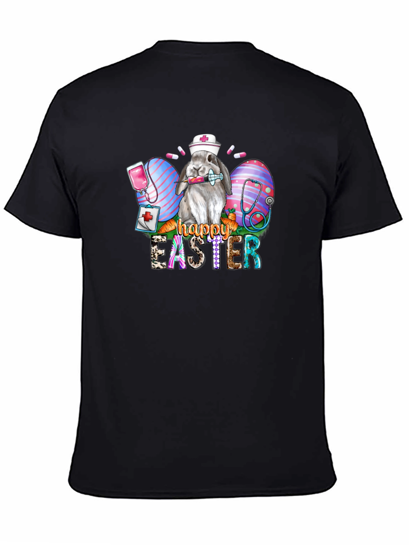 Nurse Bunny Happy Easter Black T-Shirt