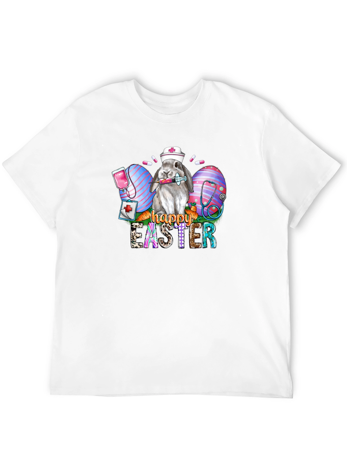 Nurse Bunny Happy Easter Black T-Shirt