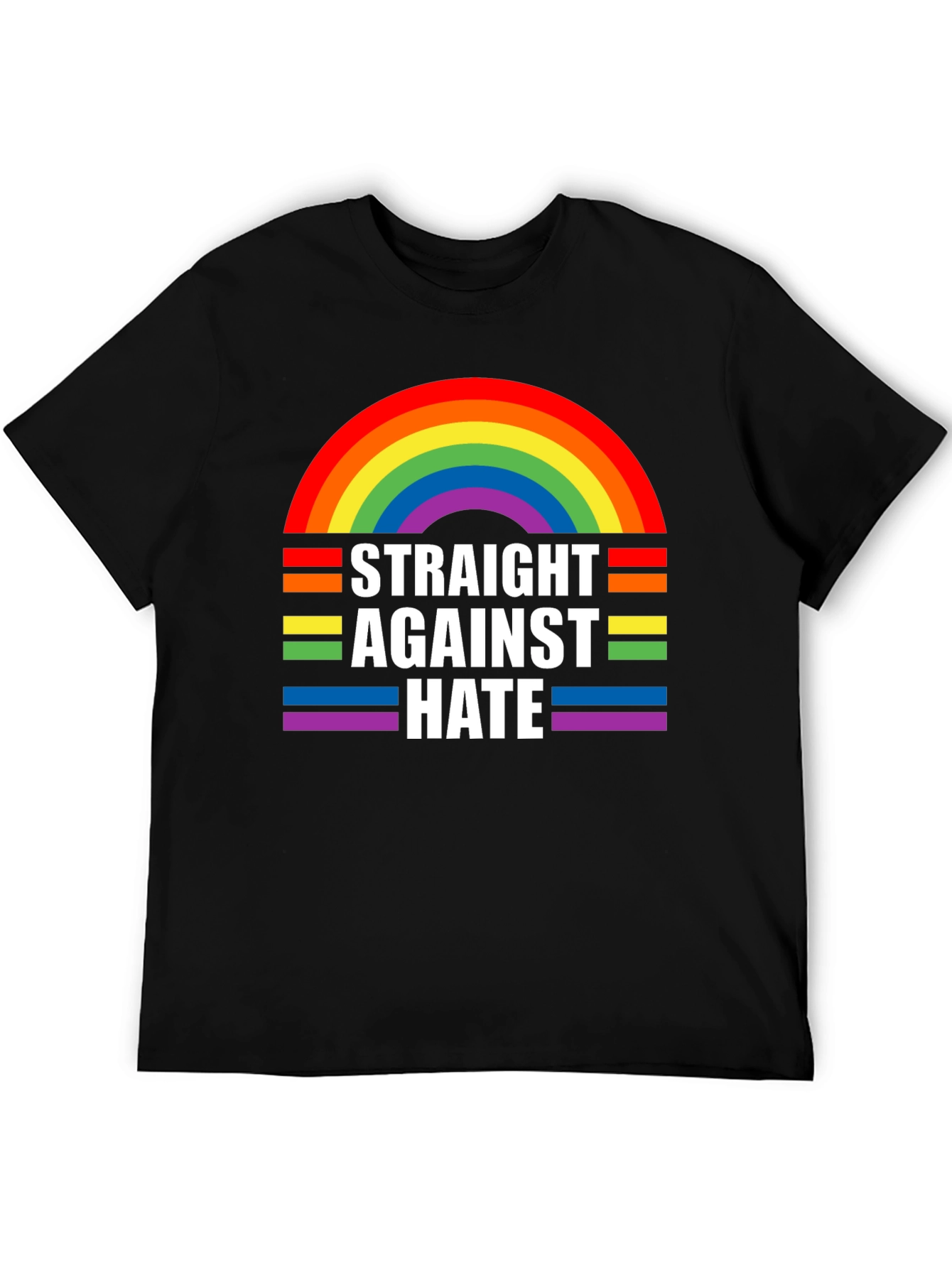 Straight Against Hate Rainbow Graphic T-Shirt