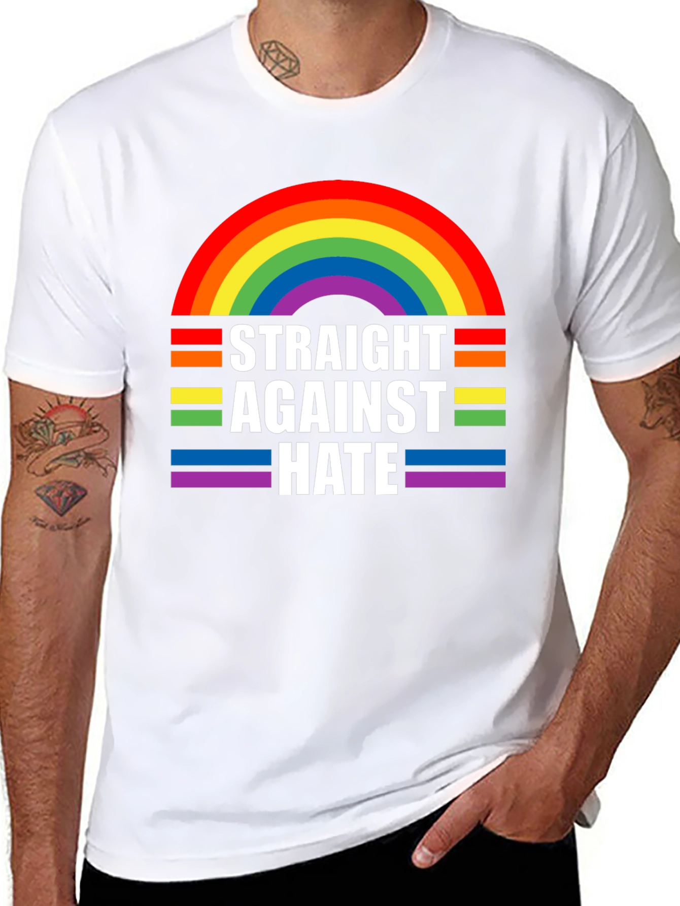 Straight Against Hate Rainbow Graphic T-Shirt