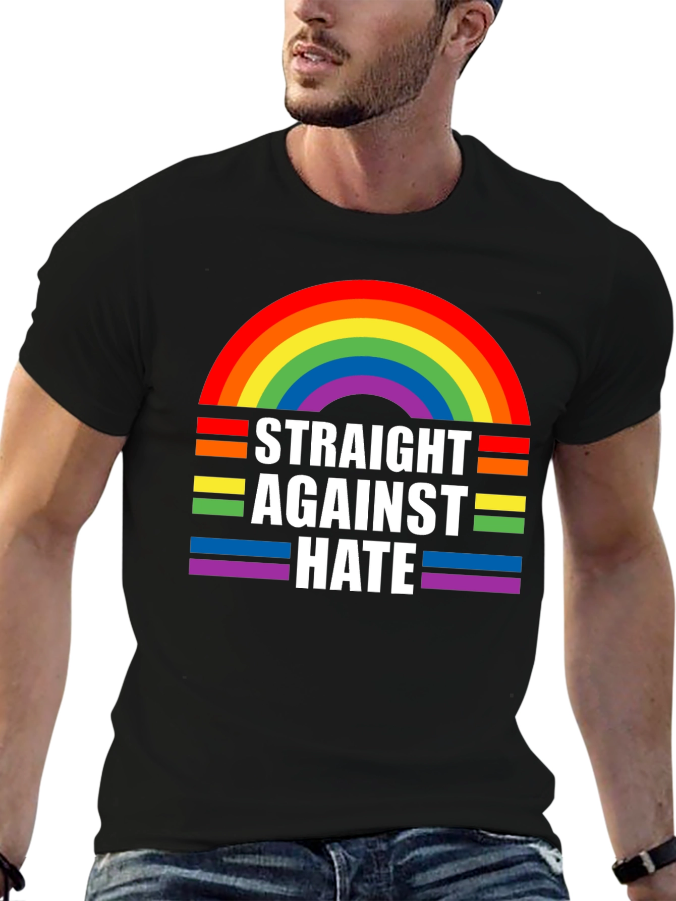 Straight Against Hate Rainbow Graphic T-Shirt