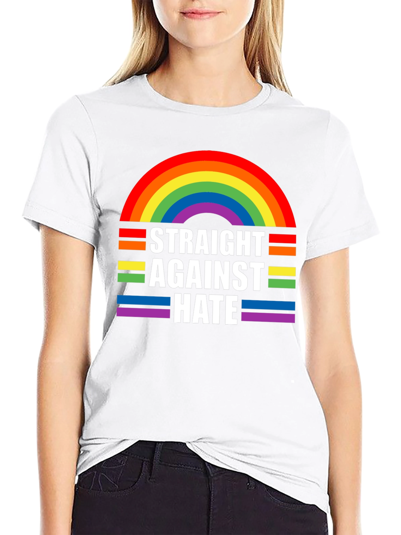 Straight Against Hate Rainbow Graphic T-Shirt