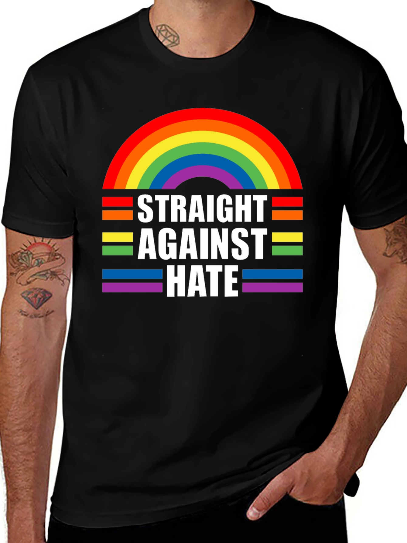 Straight Against Hate Rainbow Graphic T-Shirt