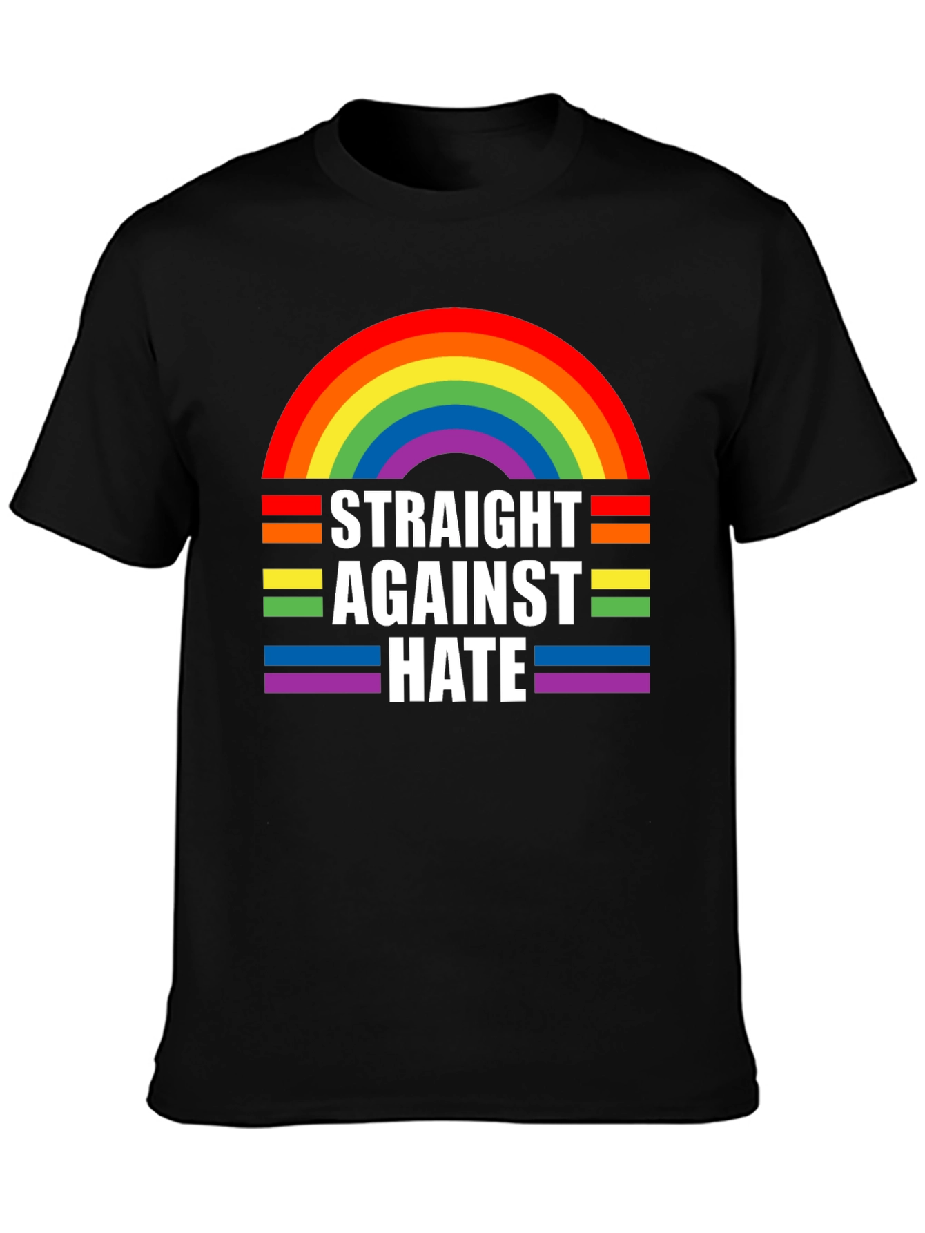 Straight Against Hate Rainbow Graphic T-Shirt