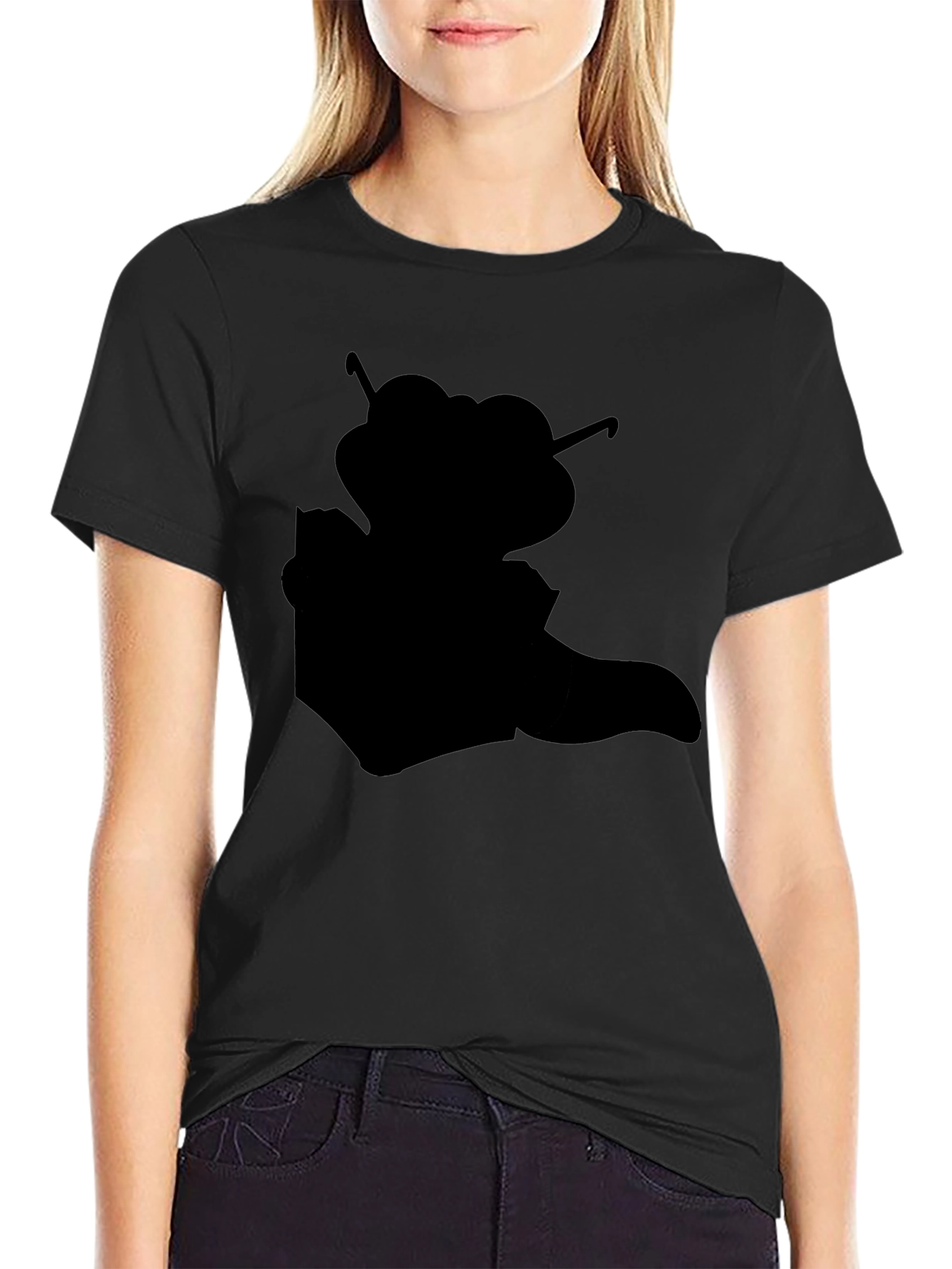 Black Graphic Tee - Retro Cartoon Silhouette
