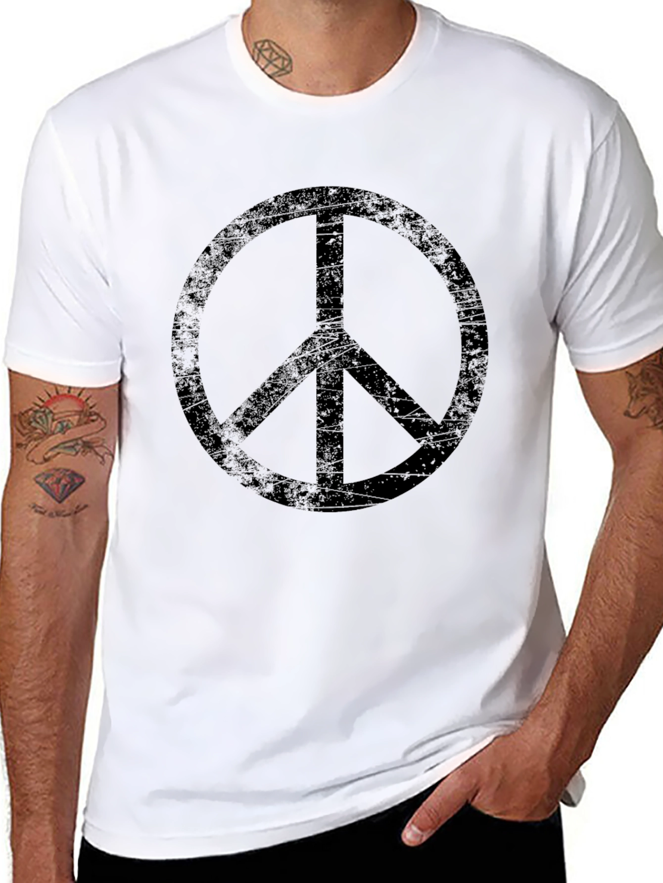 Distressed Peace Sign Black T-Shirt - Mens