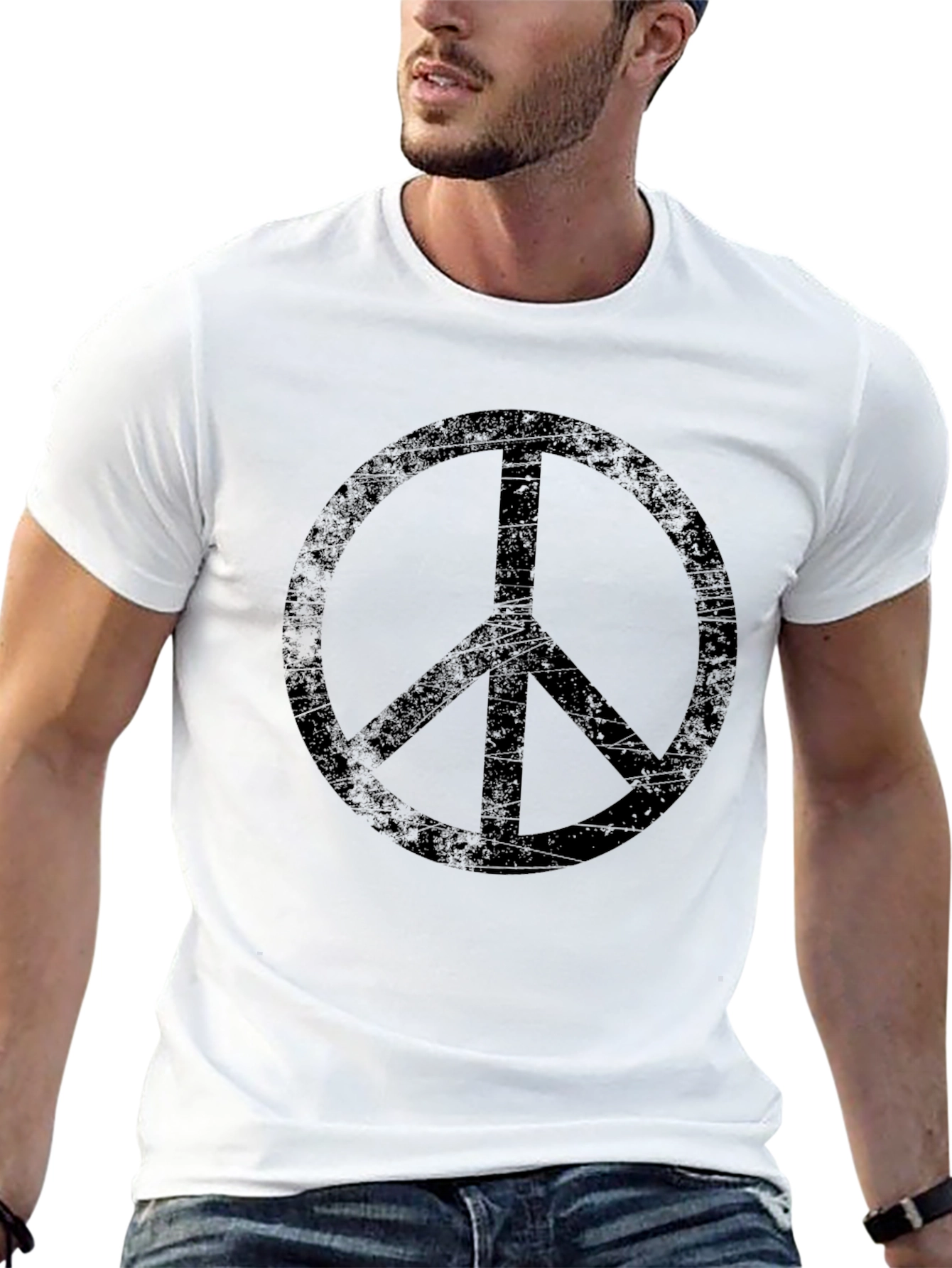 Distressed Peace Sign Black T-Shirt - Mens