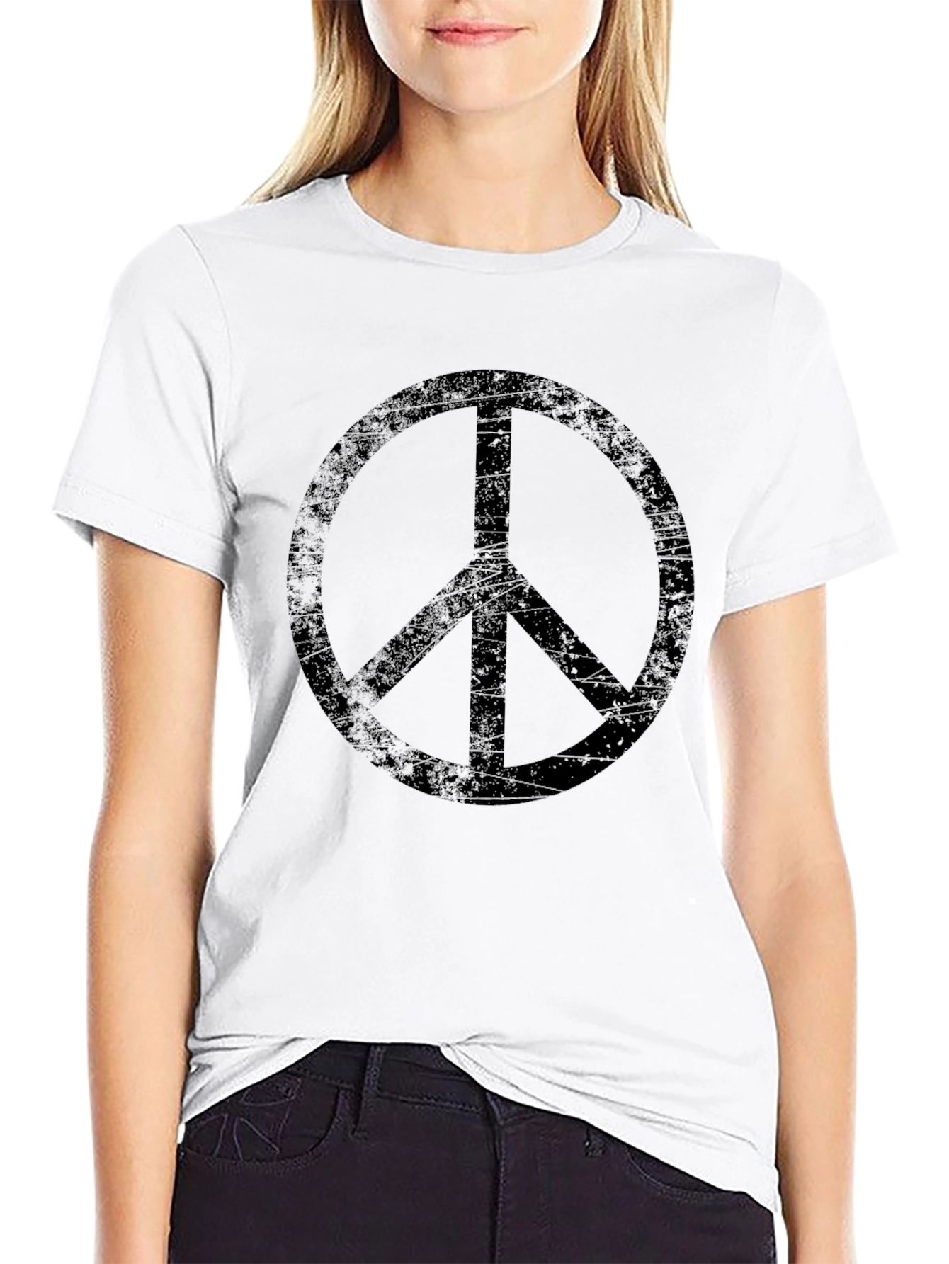 Distressed Peace Sign Black T-Shirt - Mens