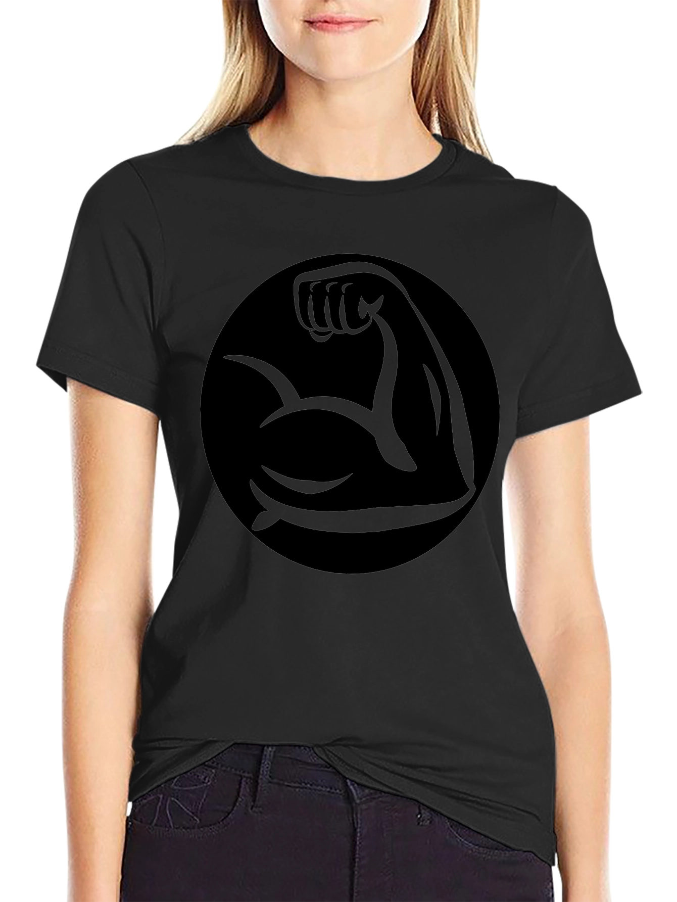 Muscle Arm Graphic Tee - Black Cotton T-Shirt