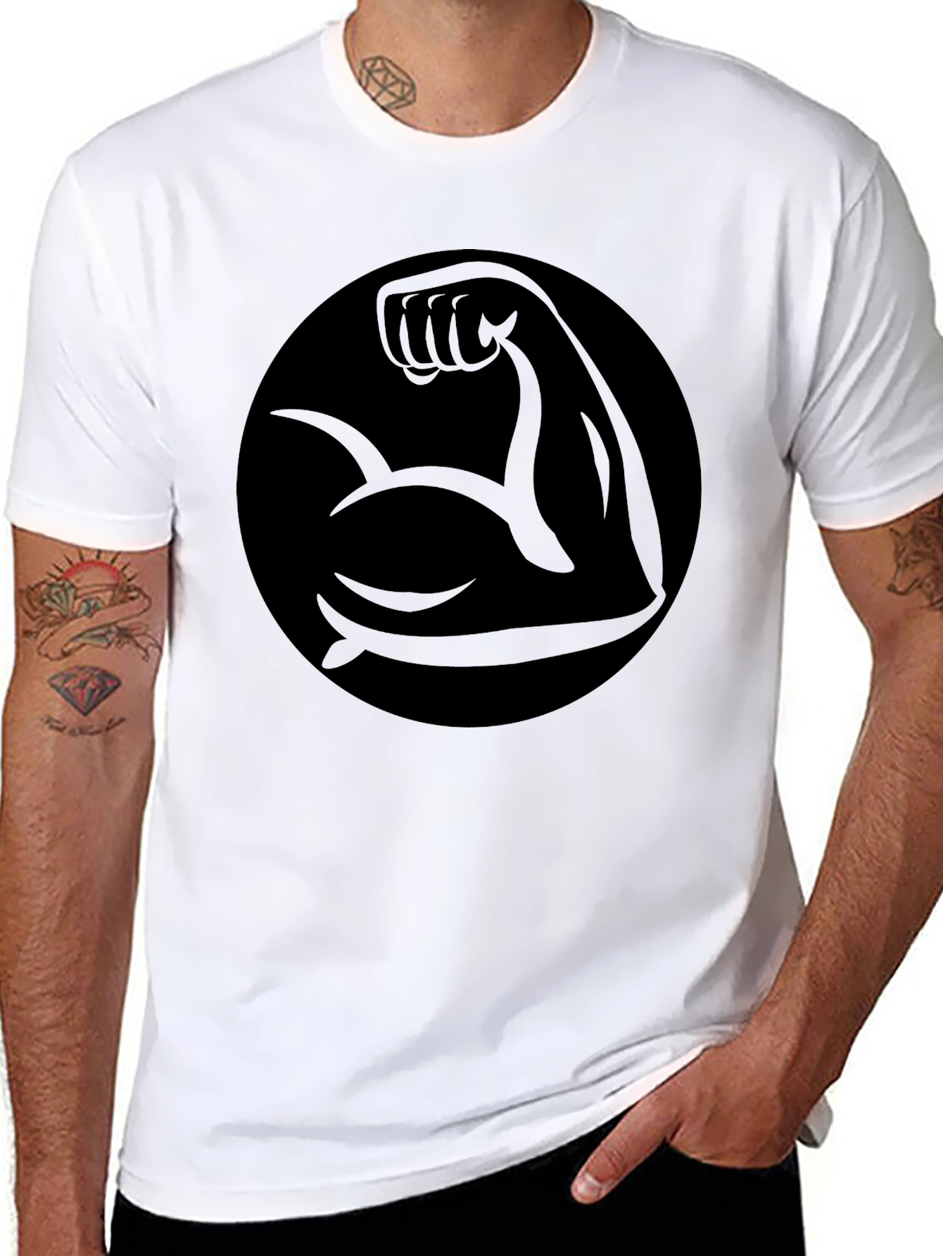 Muscle Arm Graphic Tee - Black Cotton T-Shirt