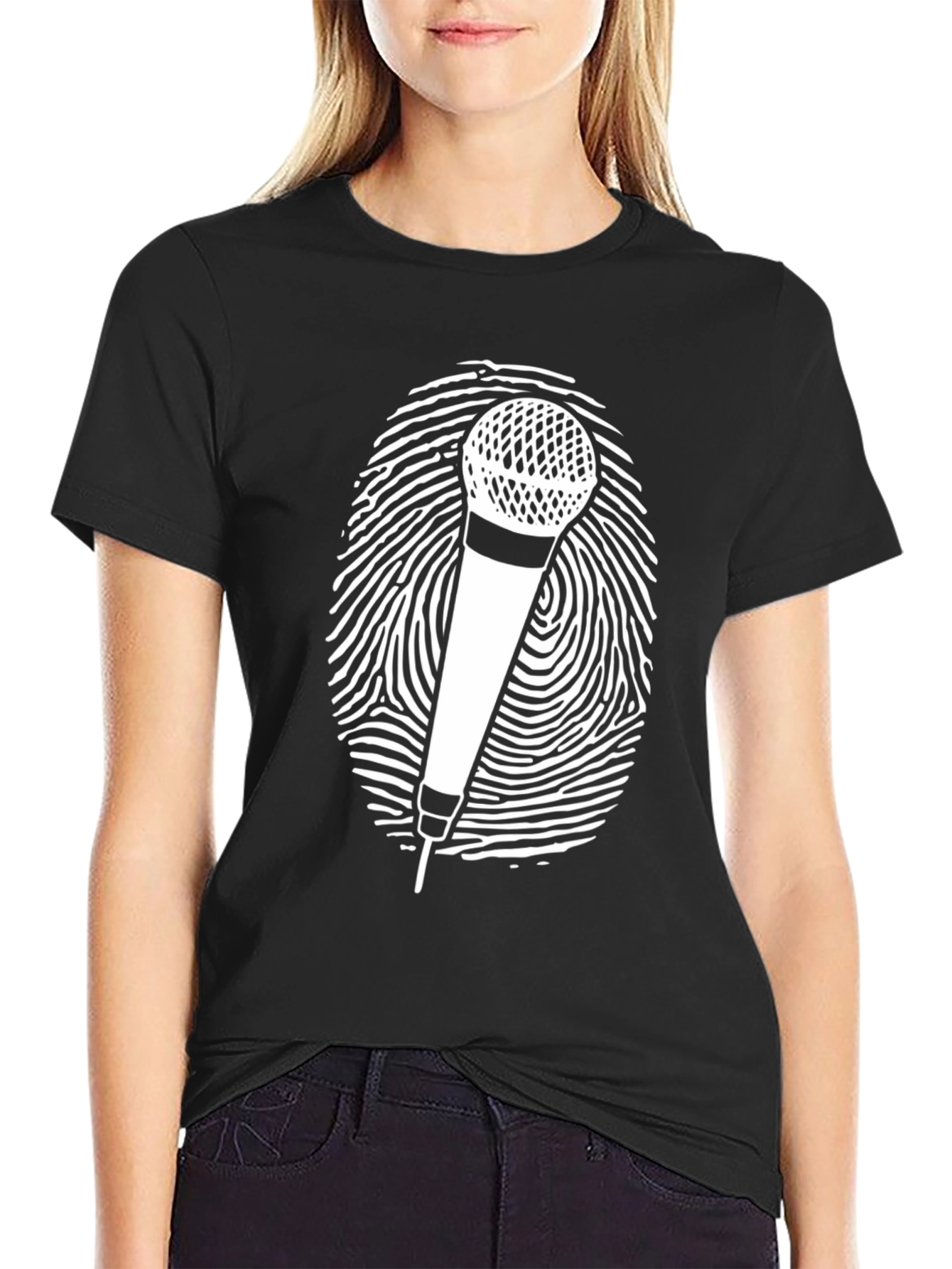 Microphone Fingerprint Graphic Tee - Black Unisex T-Shirt