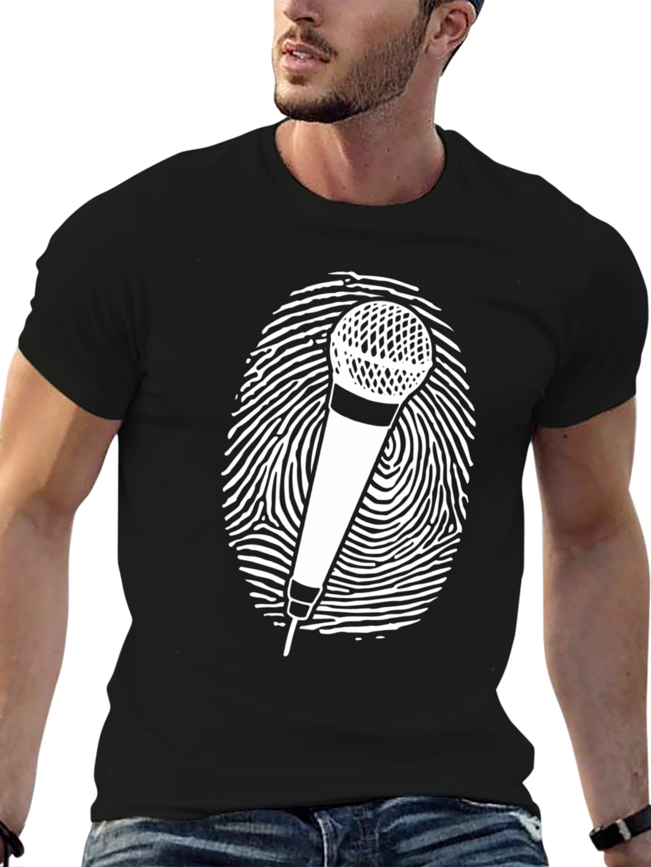 Microphone Fingerprint Graphic Tee - Black Unisex T-Shirt
