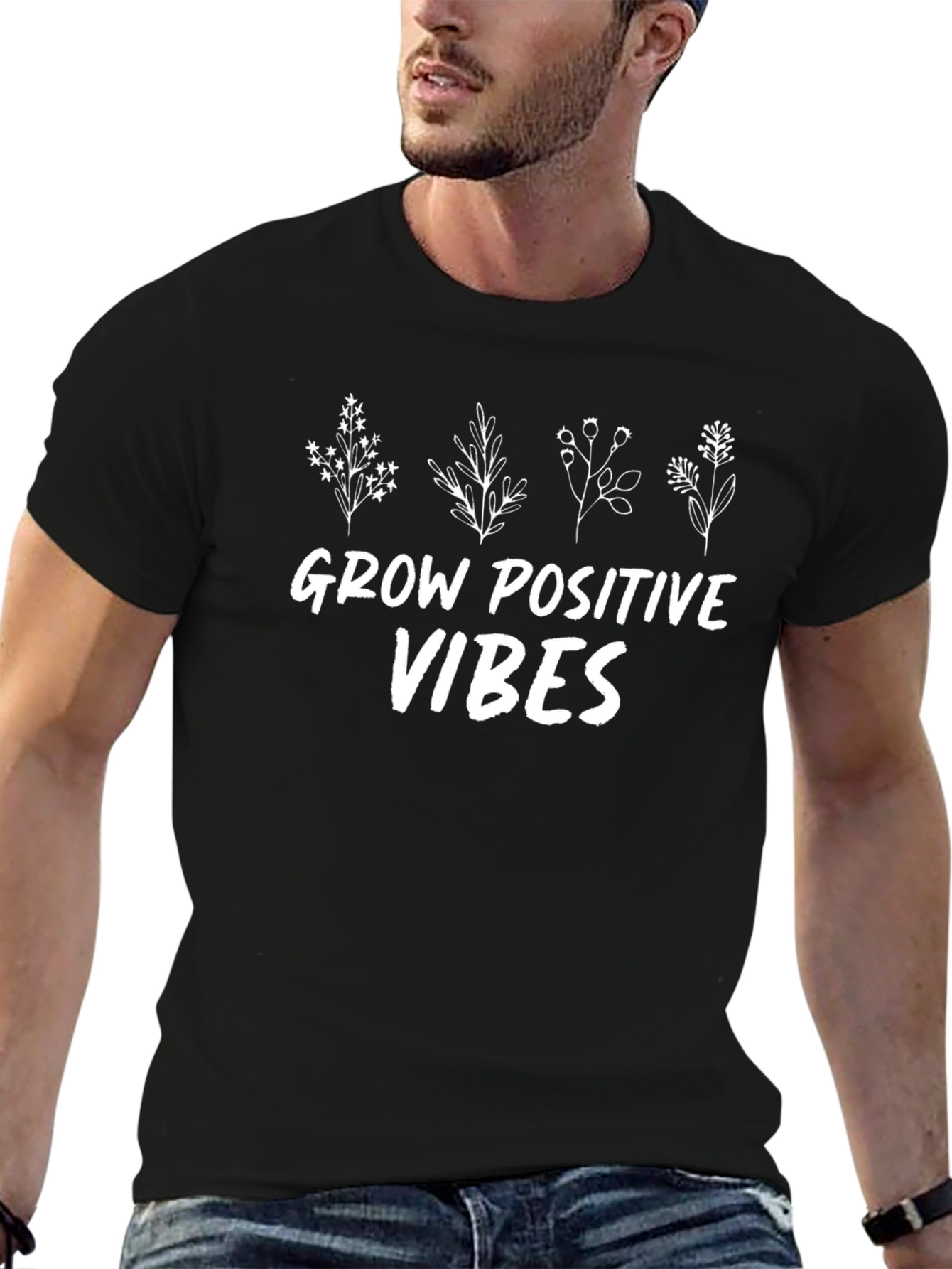 Grow Positive Vibes Black Graphic T-Shirt
