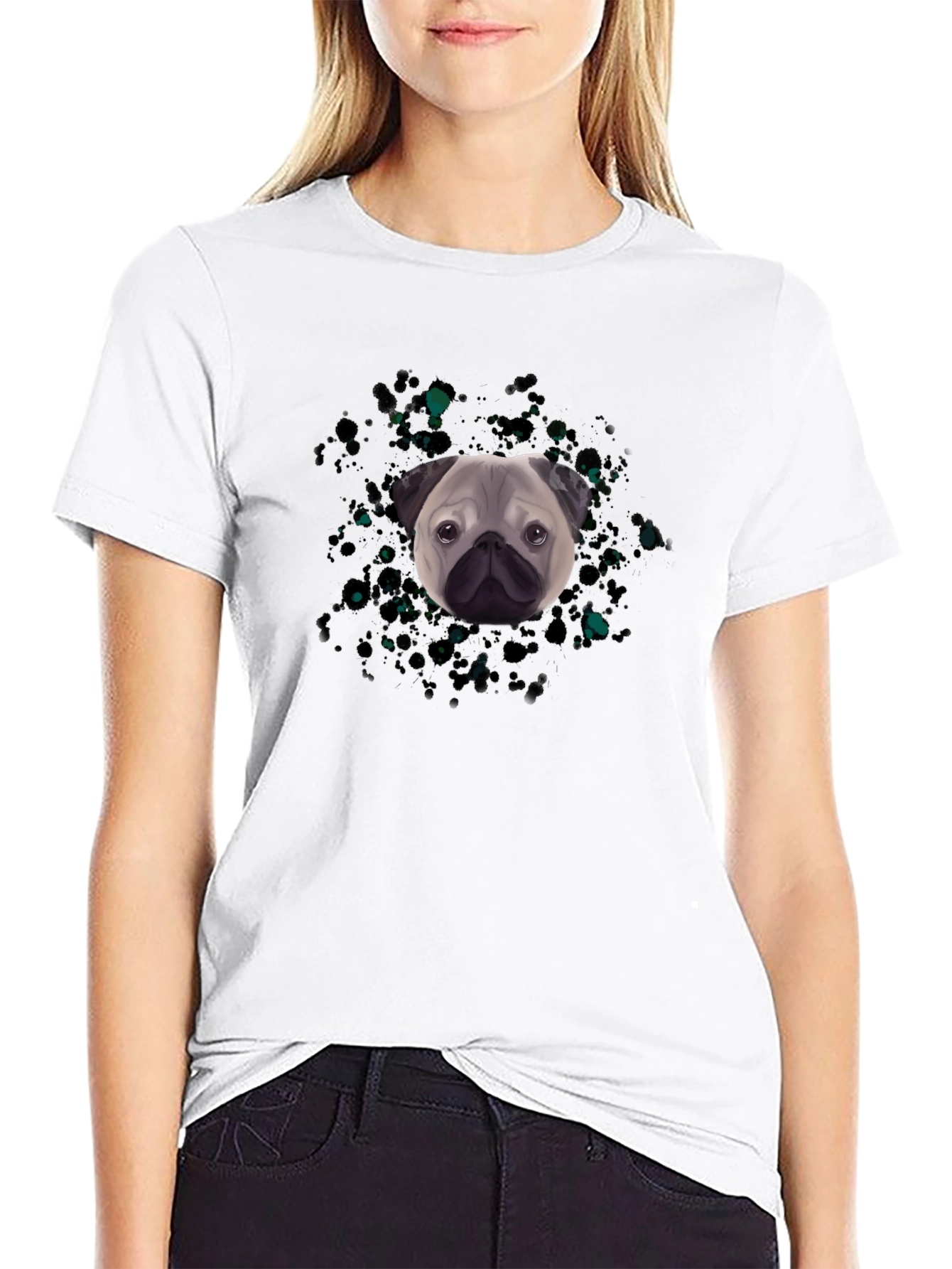 Pug Head Graphic Black T-Shirt