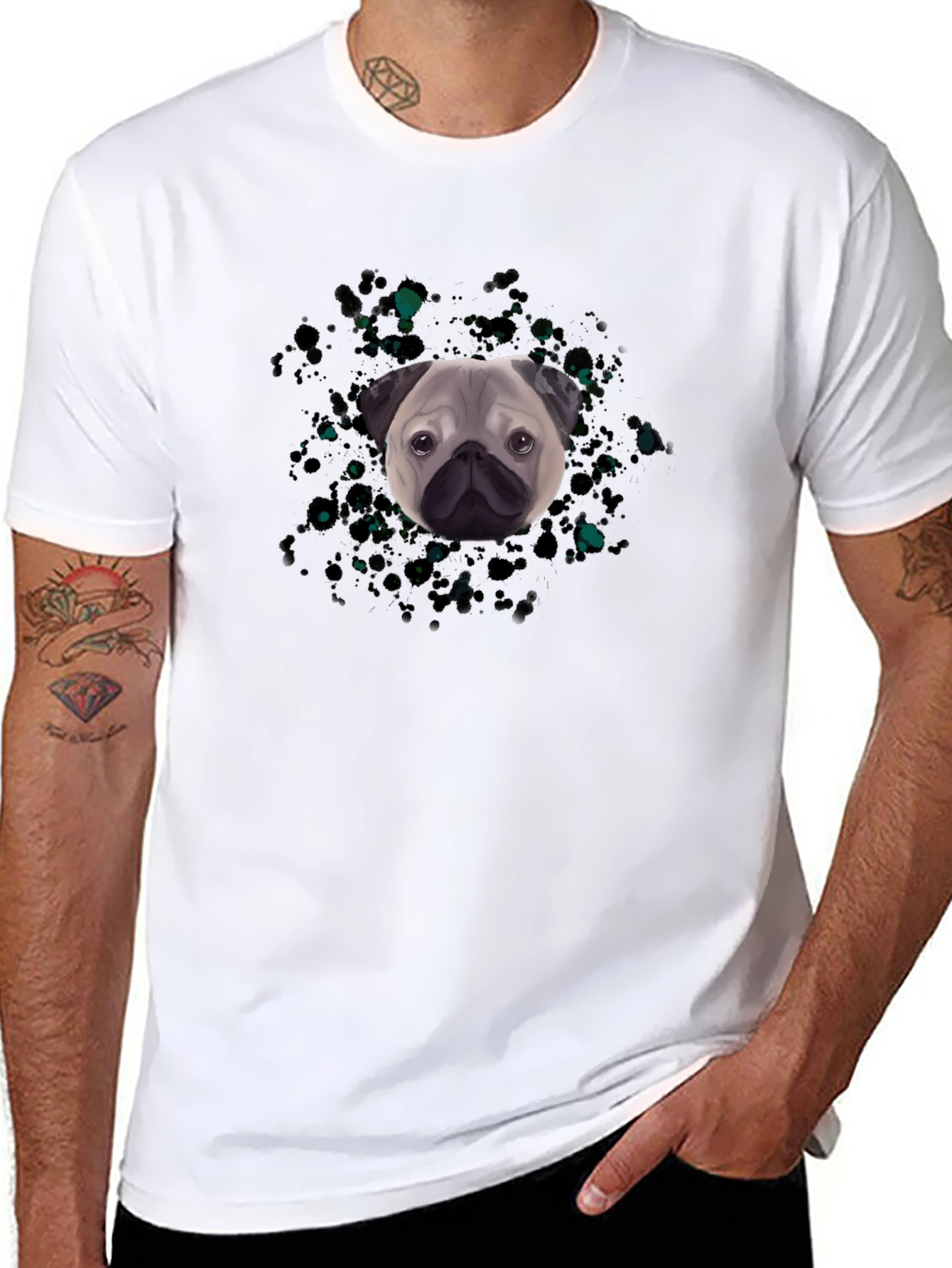 Pug Head Graphic Black T-Shirt