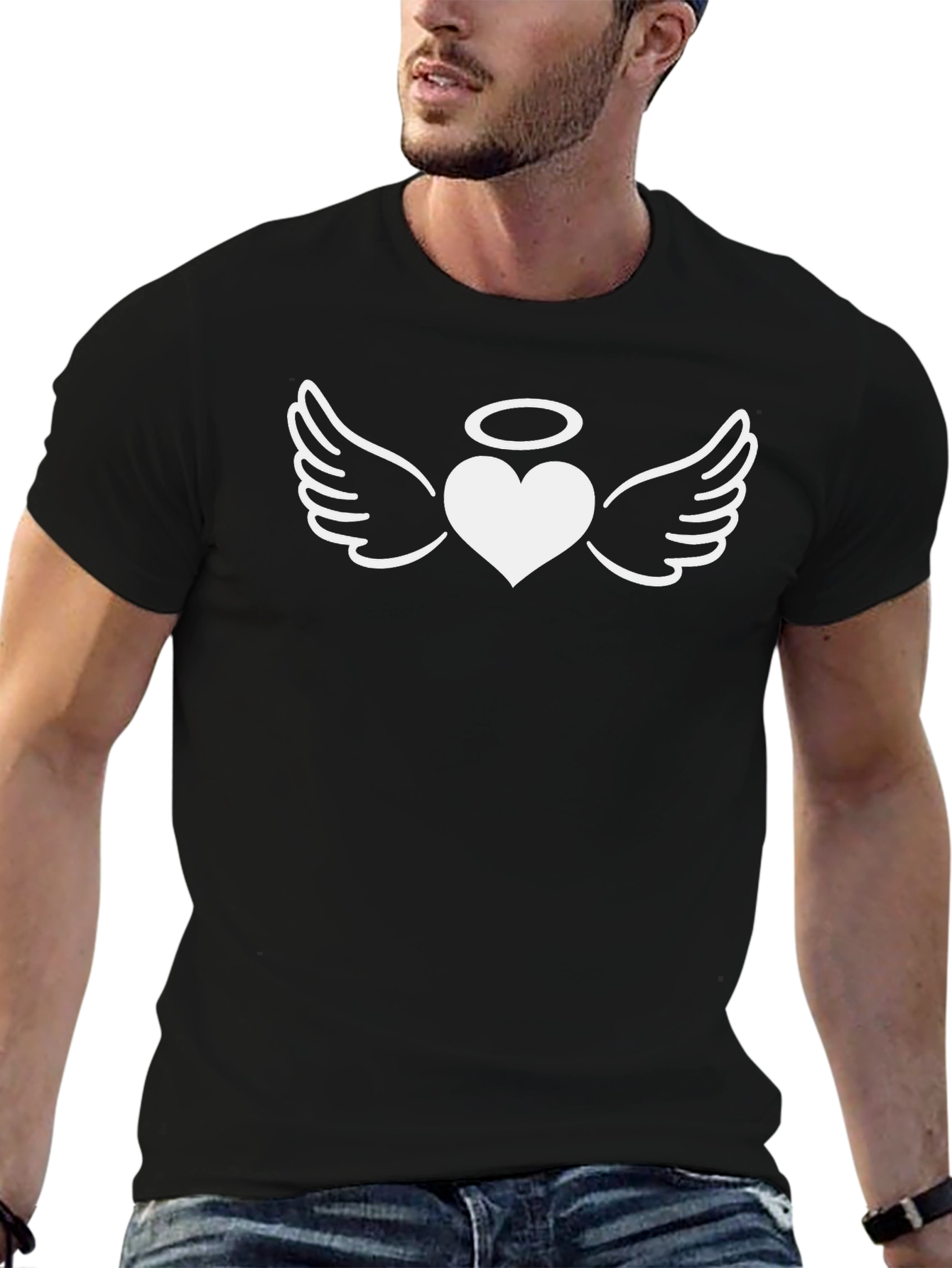 Angel Heart Graphic Tee - Black Cotton T-Shirt