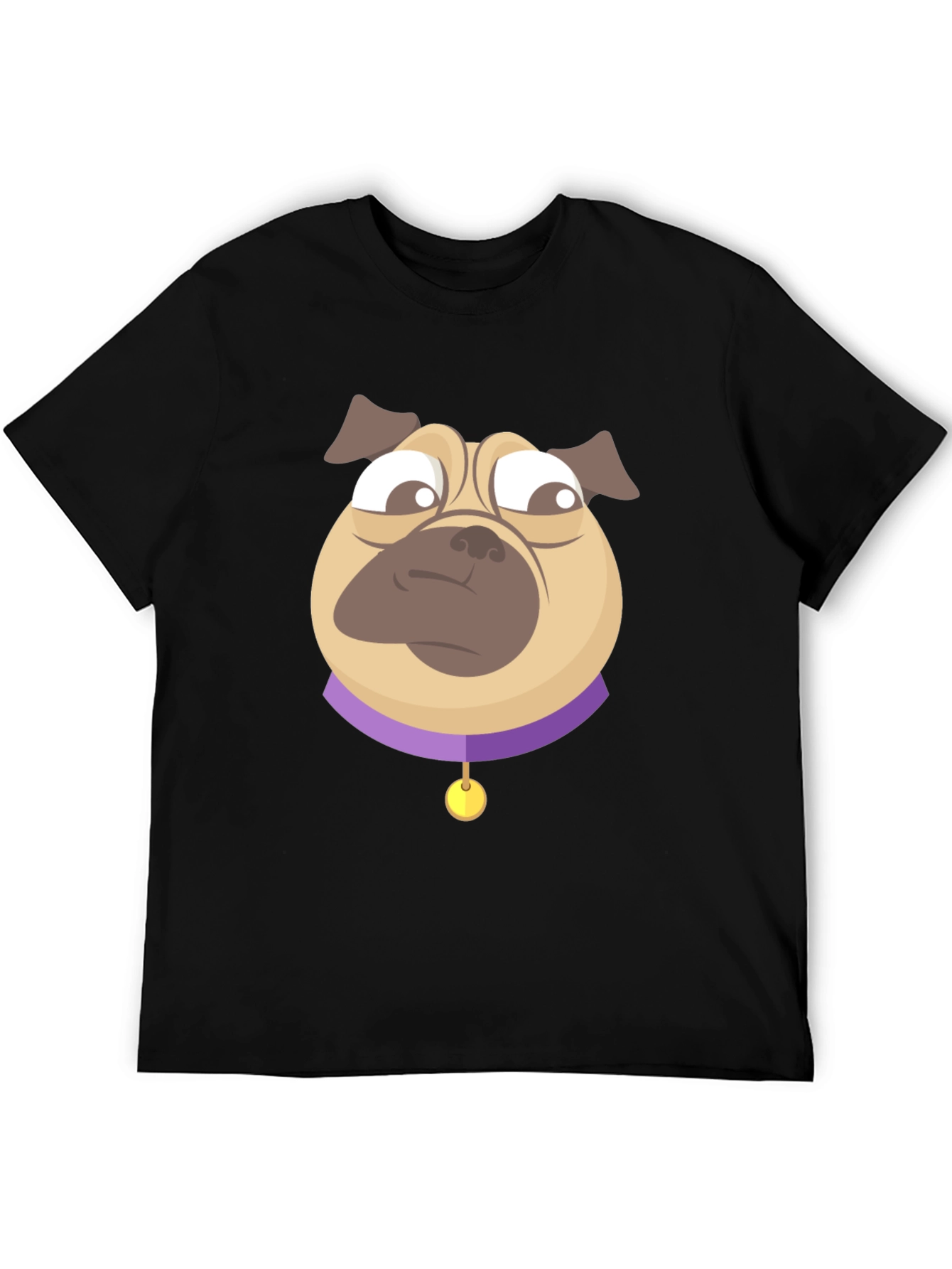 Pug Cartoon Graphic T-Shirt - Black Cotton Blend