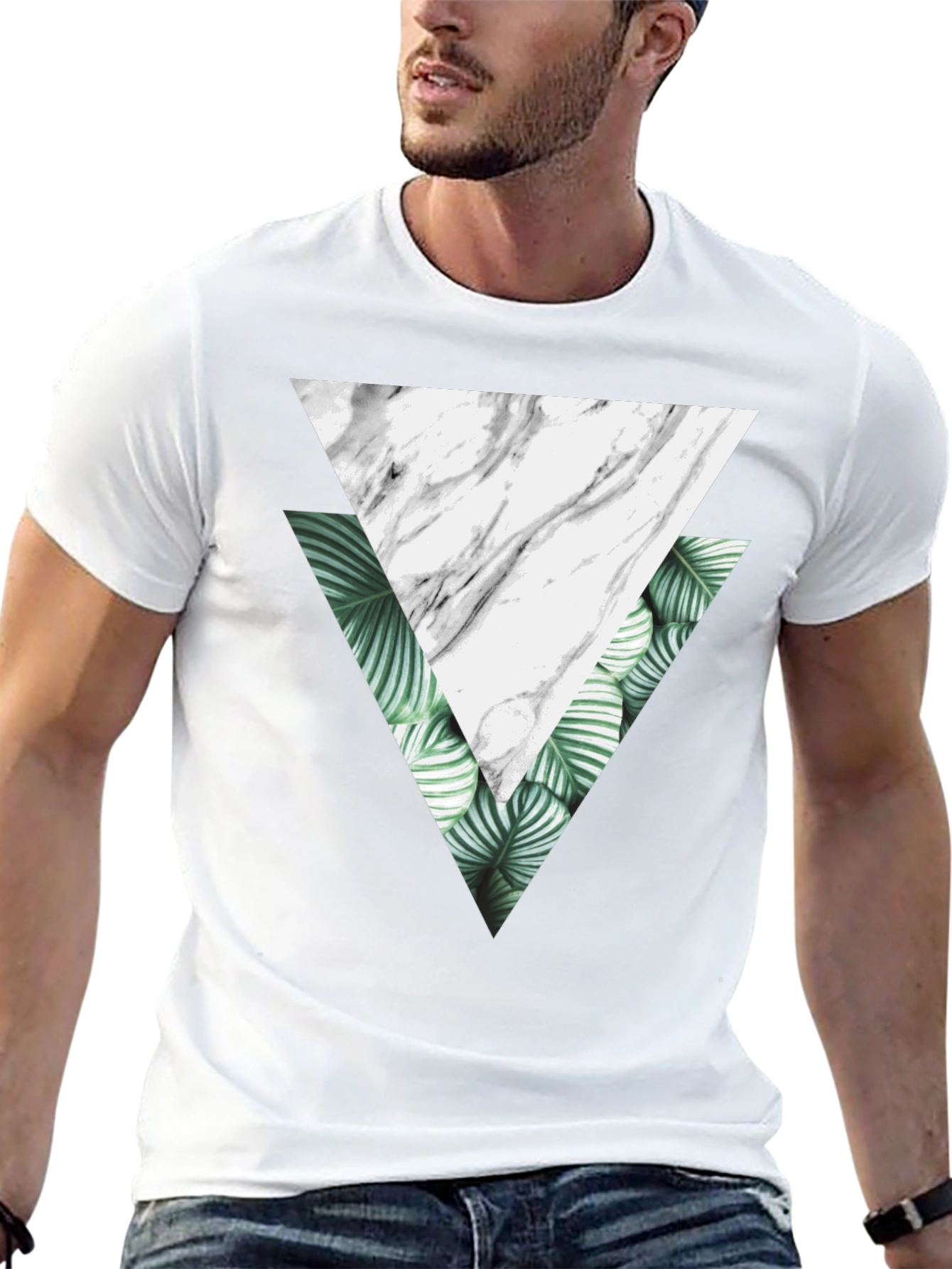 Geometric Triangle Graphic Tee - Black Cotton T-Shirt