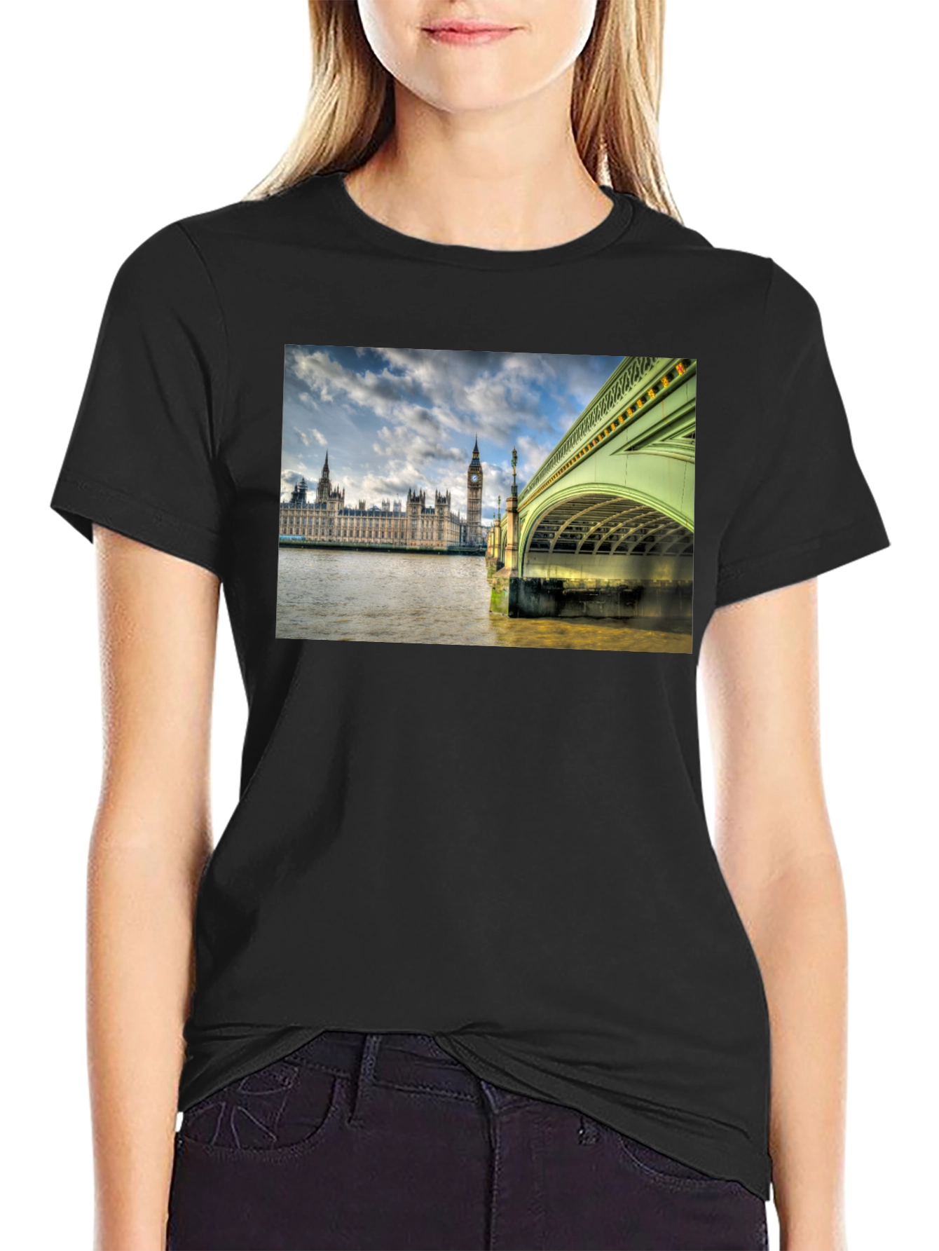 London Bridge Graphic Tee - Black Cotton T-Shirt