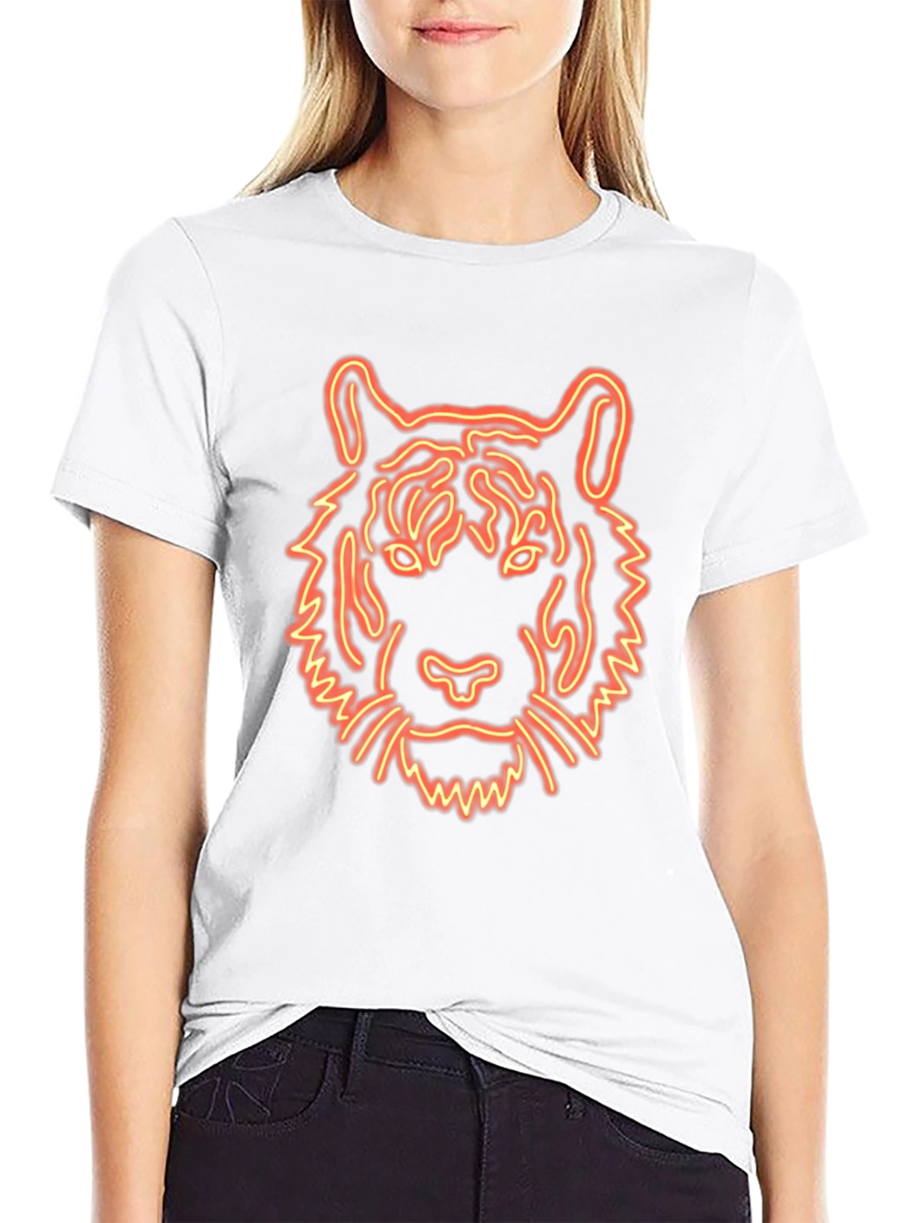 Neon Tiger Graphic Tee - Black Cotton T-Shirt