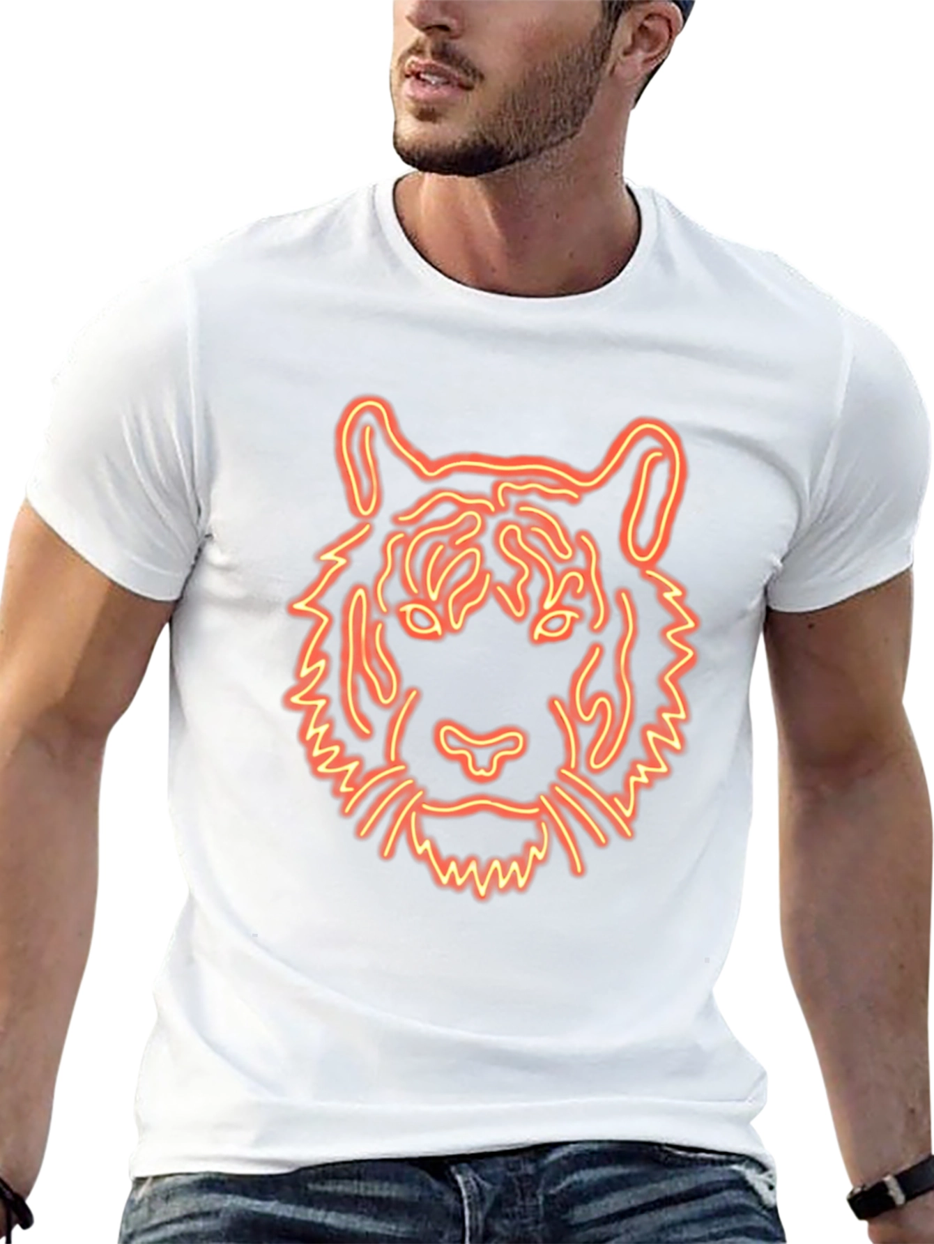Neon Tiger Graphic Tee - Black Cotton T-Shirt