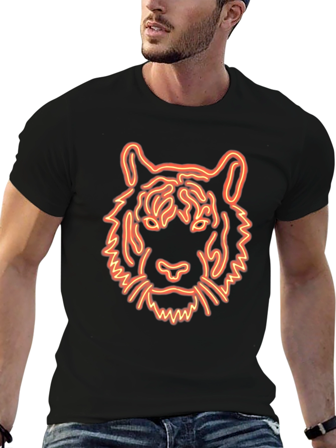 Neon Tiger Graphic Tee - Black Cotton T-Shirt