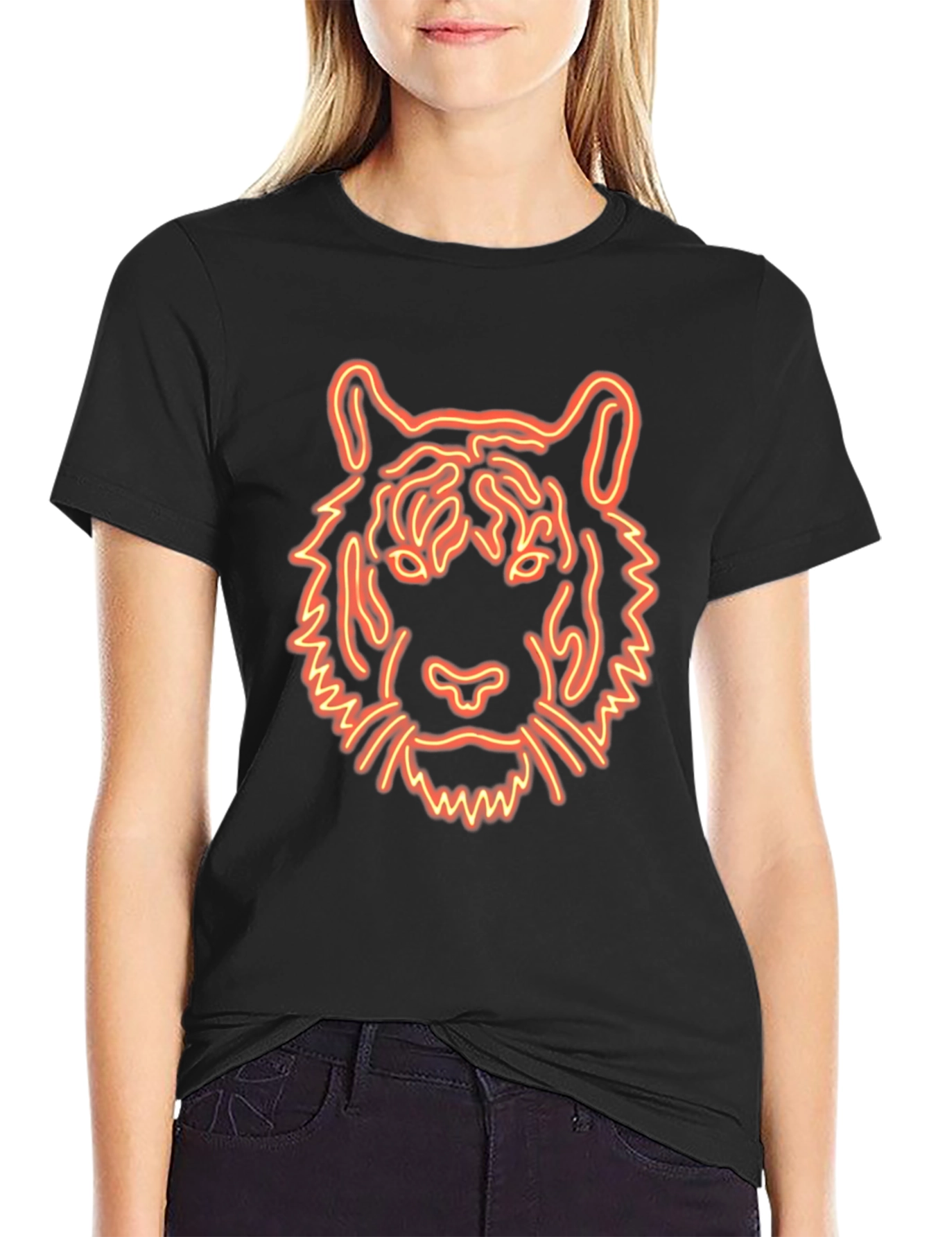 Neon Tiger Graphic Tee - Black Cotton T-Shirt