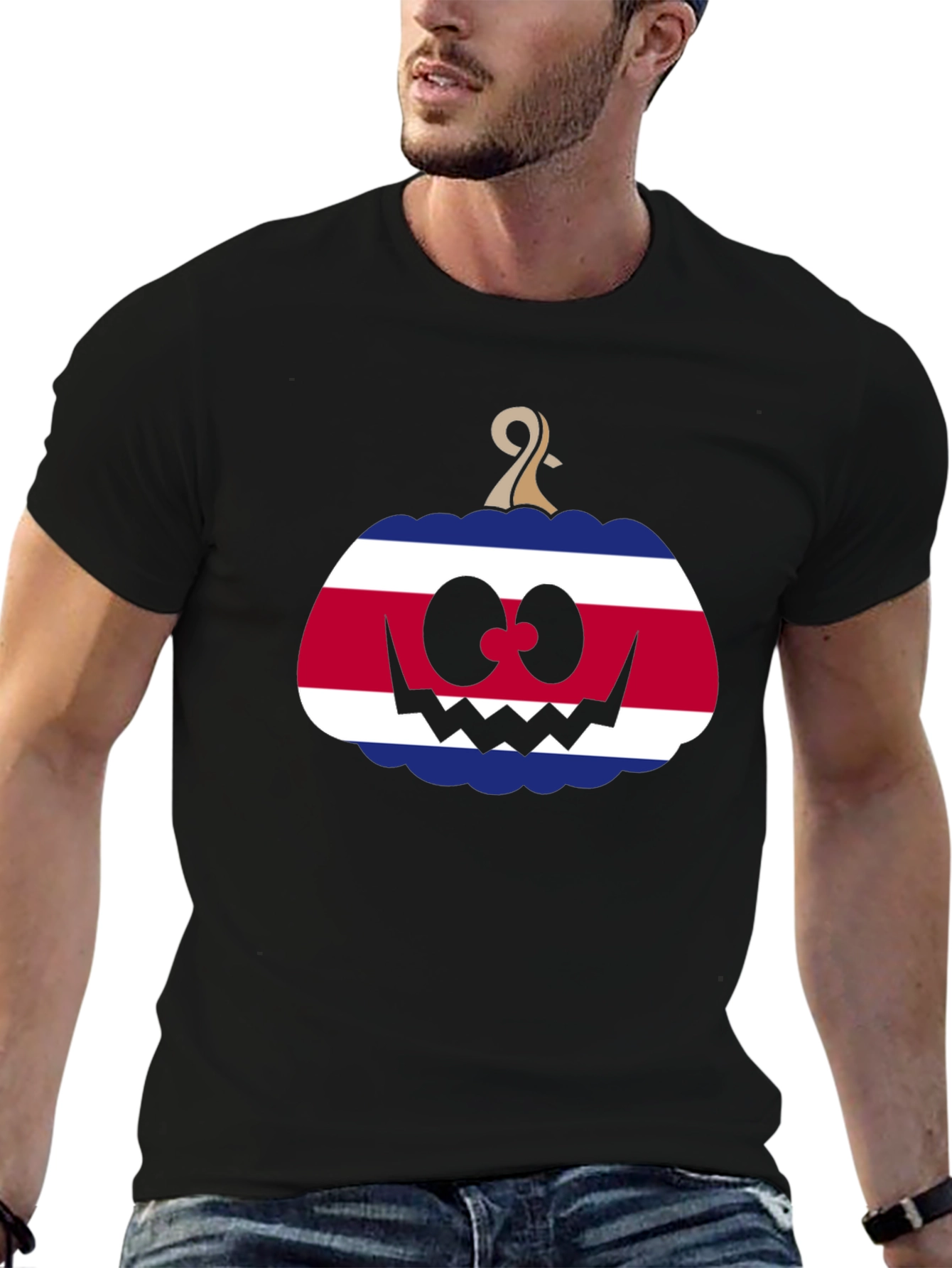 Costa Rica Flag Pumpkin Halloween T-Shirt