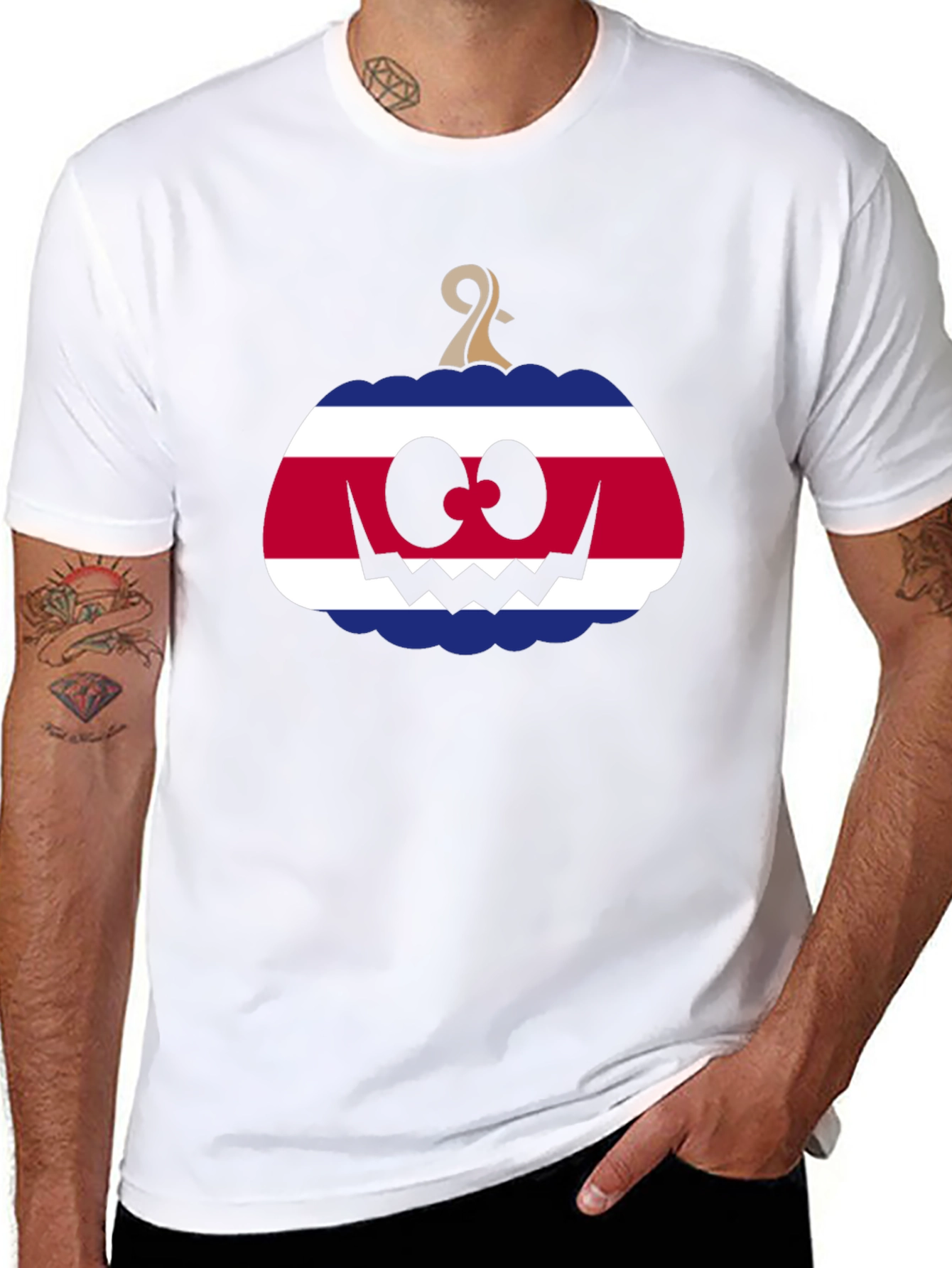 Costa Rica Flag Pumpkin Halloween T-Shirt