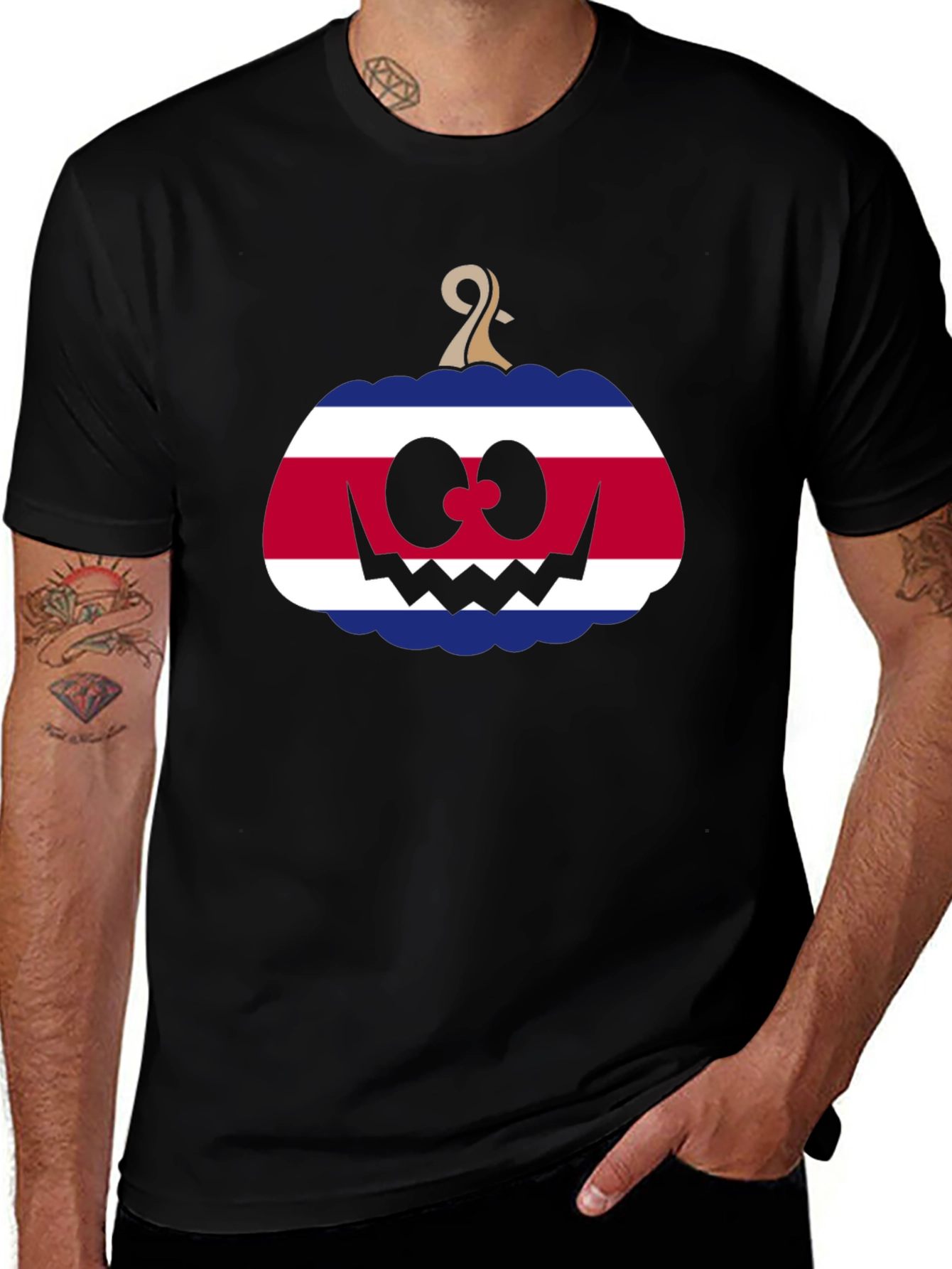 Costa Rica Flag Pumpkin Halloween T-Shirt