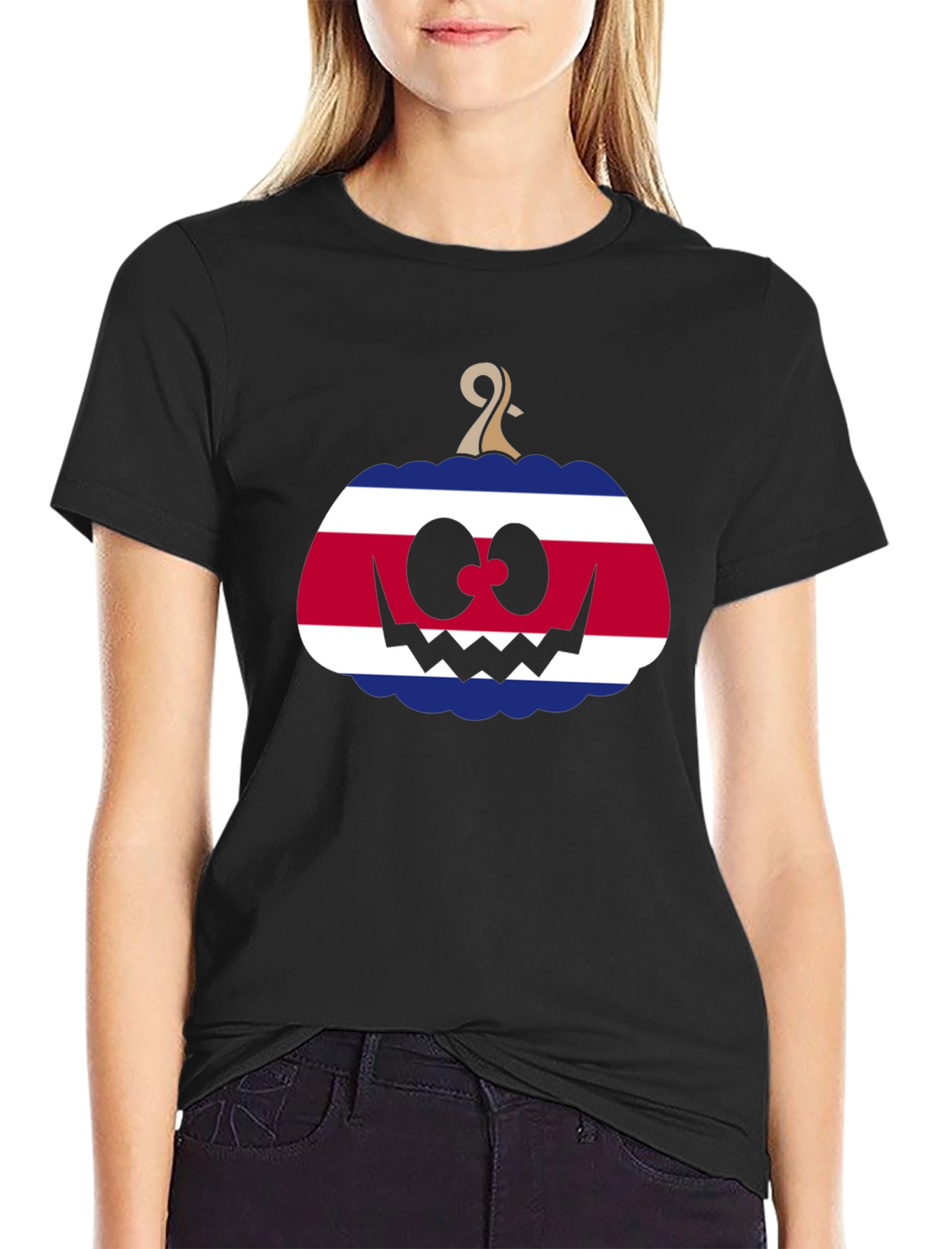 Costa Rica Flag Pumpkin Halloween T-Shirt